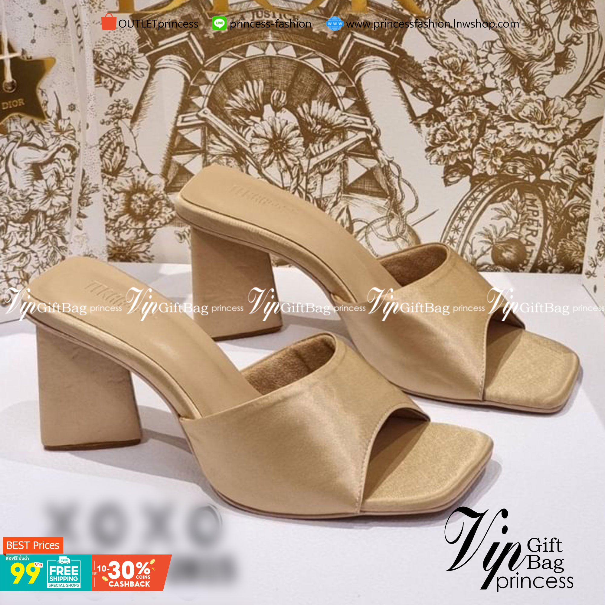 รองเท้า สไตล์ ZARA งานสวม สวย หรู่ วัสดุผ้าซาติน ส้นทรง 3 เหลี่ยม ใส่สบาย น้ำหนักเบา แมทส์ชุดง่าย