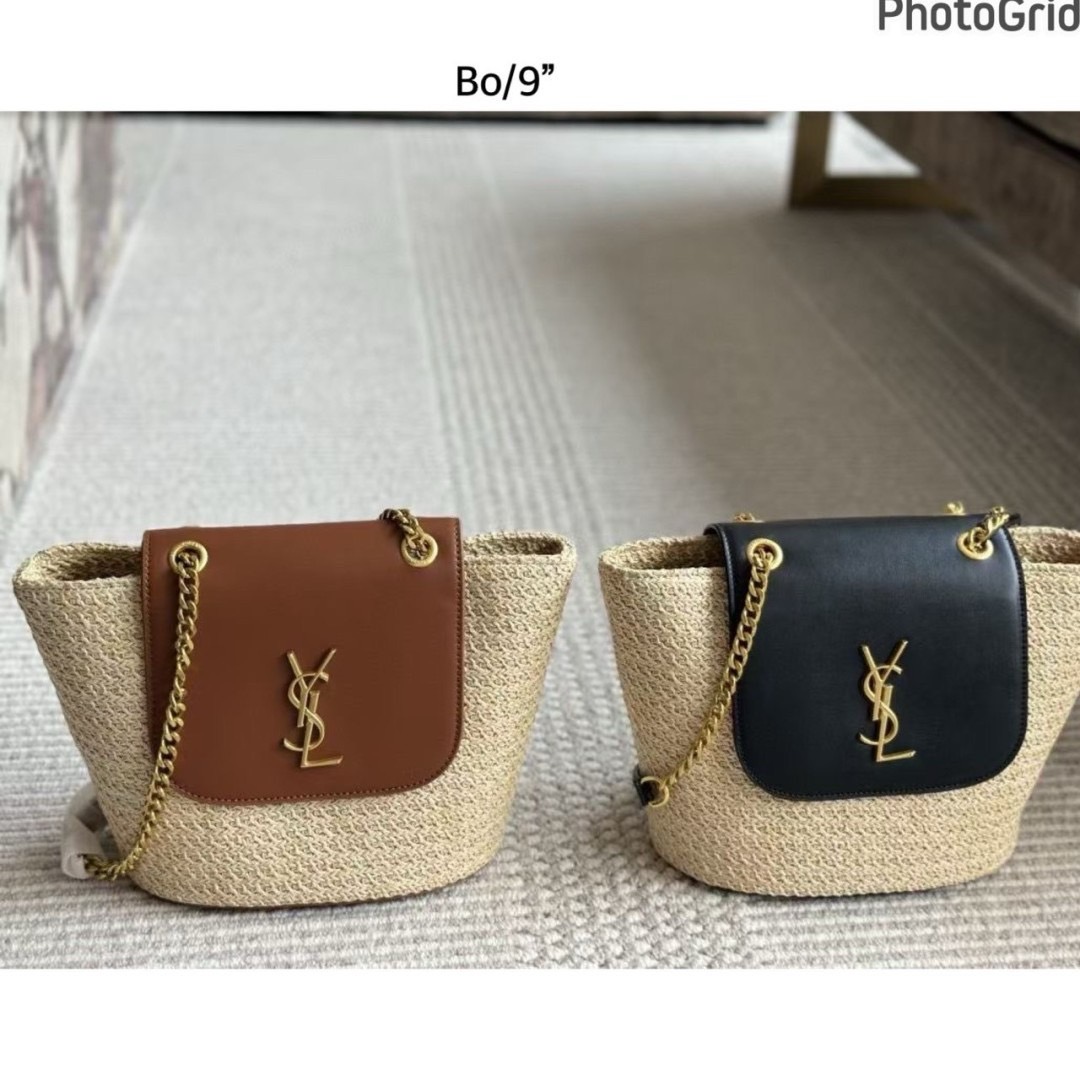 YSL Mini Manon in raffia Shoulder Bag / YSL Bucket Bag กระเป๋าดีไซส์สานทันสมัย เรียบหรู อะไหล่ทองสวยคลาสสิก