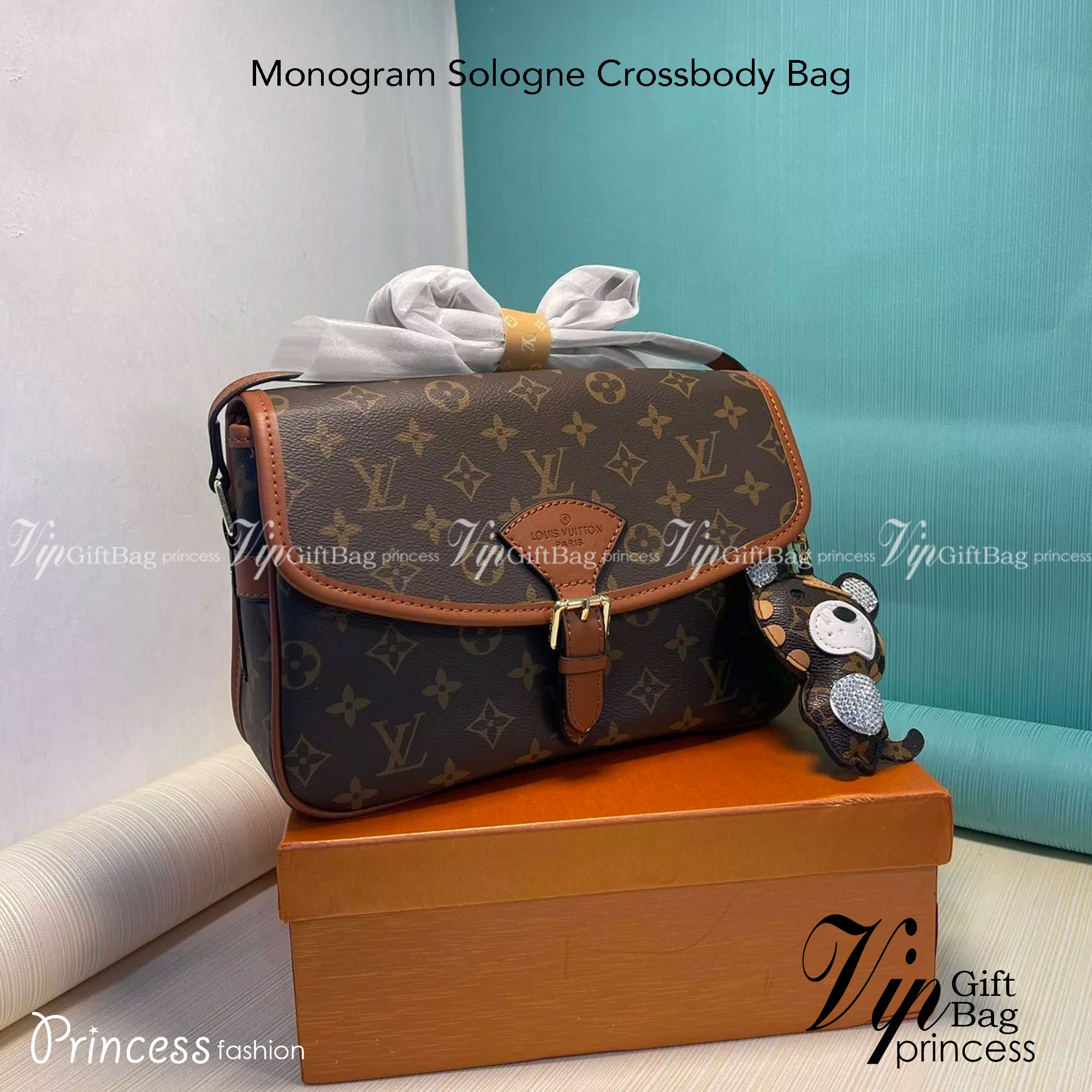 LV Monogram Sologne Crossbody Bag ที่สุดของรุ่นหายากที่จัดเต็มให้แบบฟูลเซ็ท กระเป๋าสะพาย พร้อมน้องหมีห้อย ดีไซน์น่ารักน่าใช้