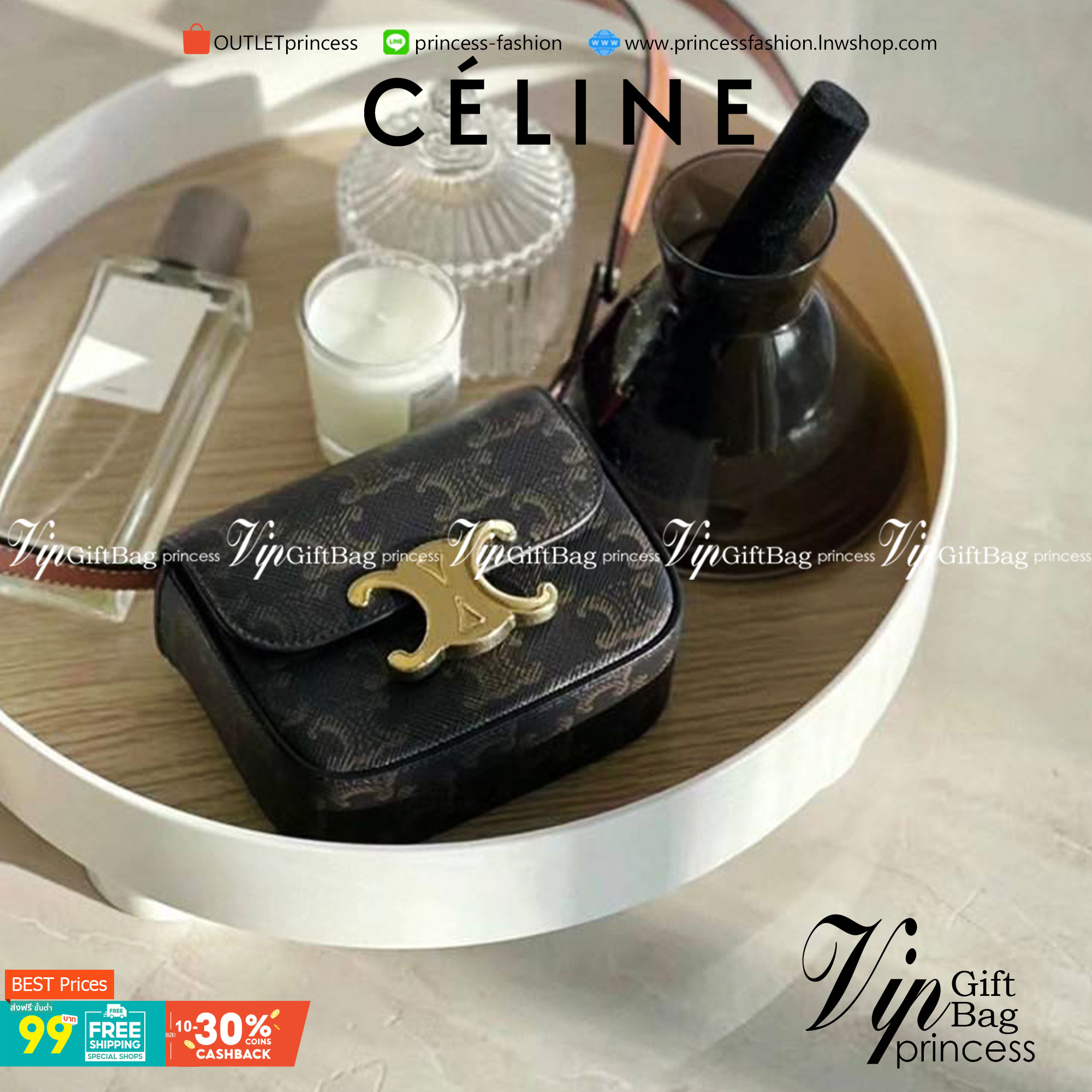 VIP 】CELINE MINI TRIOMPHE IN TRIOMPHE CANVAS กระเป๋ามินิทรงชิค ดีไซน์รูปกล่องสุดแสนมินิมอล สามารถสะพายแบบ Crossbody และยังเป็น Belt Bagได้อีกด้วย วัสดุแคนวาสลาย Triomphe แบบไม่มีตกยุค ด้านหน้าโดดเด่นด้วยโลโก้สีทอง เป็นอีกหนึ่งตัวเลือกให้คุณเลือกสะพายในชีว