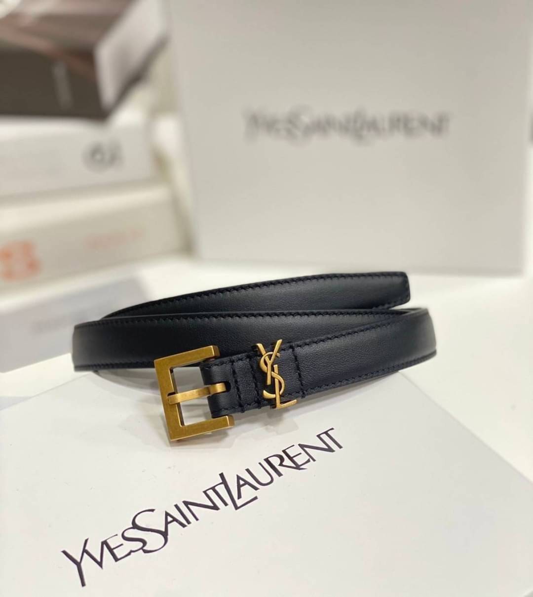 YSL Belt Black Leather เข็มขัดเกรดออริจินอลหนังแท้ พร้อมส่ง ภาพสินค้าถ่ายจากงานขายจริง ใช้งานต่างประเทศได้