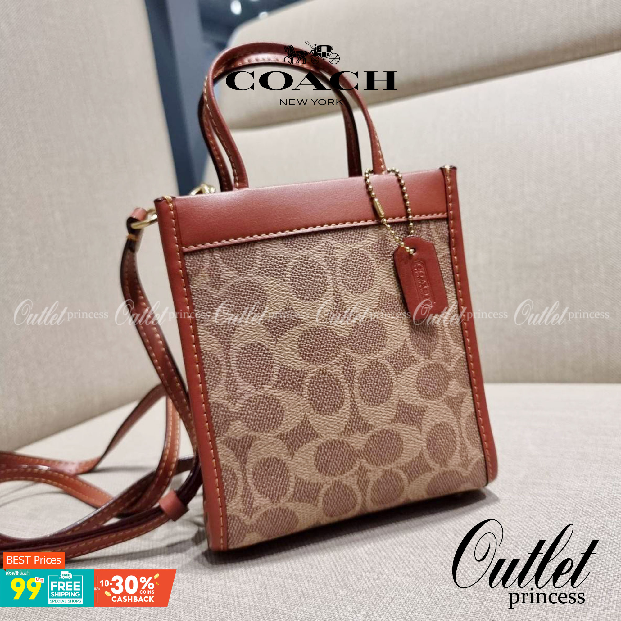 COACH C5277 MINI CASHIN TOTE IN SIGNATURE CANVAS กระป๋าสะพายข้างไซส์มินิ ไอเท็มหายาก!! ที่น่ารักที่สุด!! น่าใช้ไม่อยากวาง!! ยกให้น้องสาวใบนี้จริงๆ ดีไซน์รูปทรงโท้ทคลาสสิค วัสดุหนังแคนวาสสลับหนังแท้ มีหูจับในตัวและสายสะพายข้าง ปากกระเป๋ามีสายหนังแถบแม่เหล็