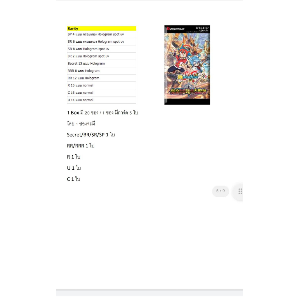 พร้อมส่ง บัดดี้ไฟท์ไทย BFT-S-BT07 Perfected Time Ruler 1 กล่อง 20 ซอง