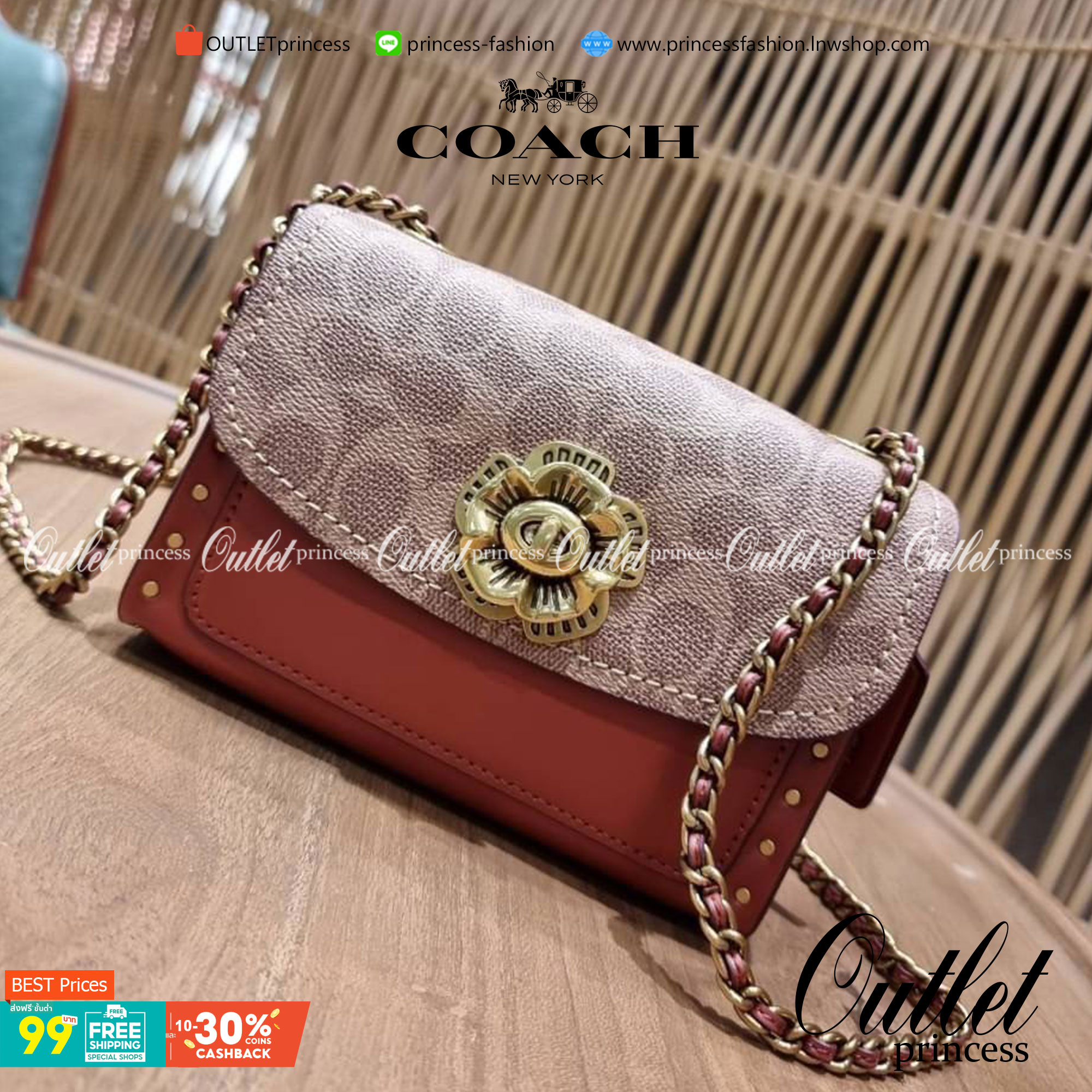 COACH 30592 PARKER 18 IN SIGNATURE CANVAS WITH RIVETS ไอเท็มยอดฮิต รุ่นหายาก!! sold out ไปหลายรอบ ก็ยังมีคนรอ!! กระเป๋าสะพายข้าง ไซส์กะทัดรัด พกพาง่าย ดีไซน์สวยด้วยการตอกหมุดเพิ่มดีเทล โดดเด่นด้วยตัวล็อครูปดอกไม้ วัสดุหนังแคนวาสเคลือบลายสลับหนังแท้ ภายในเ