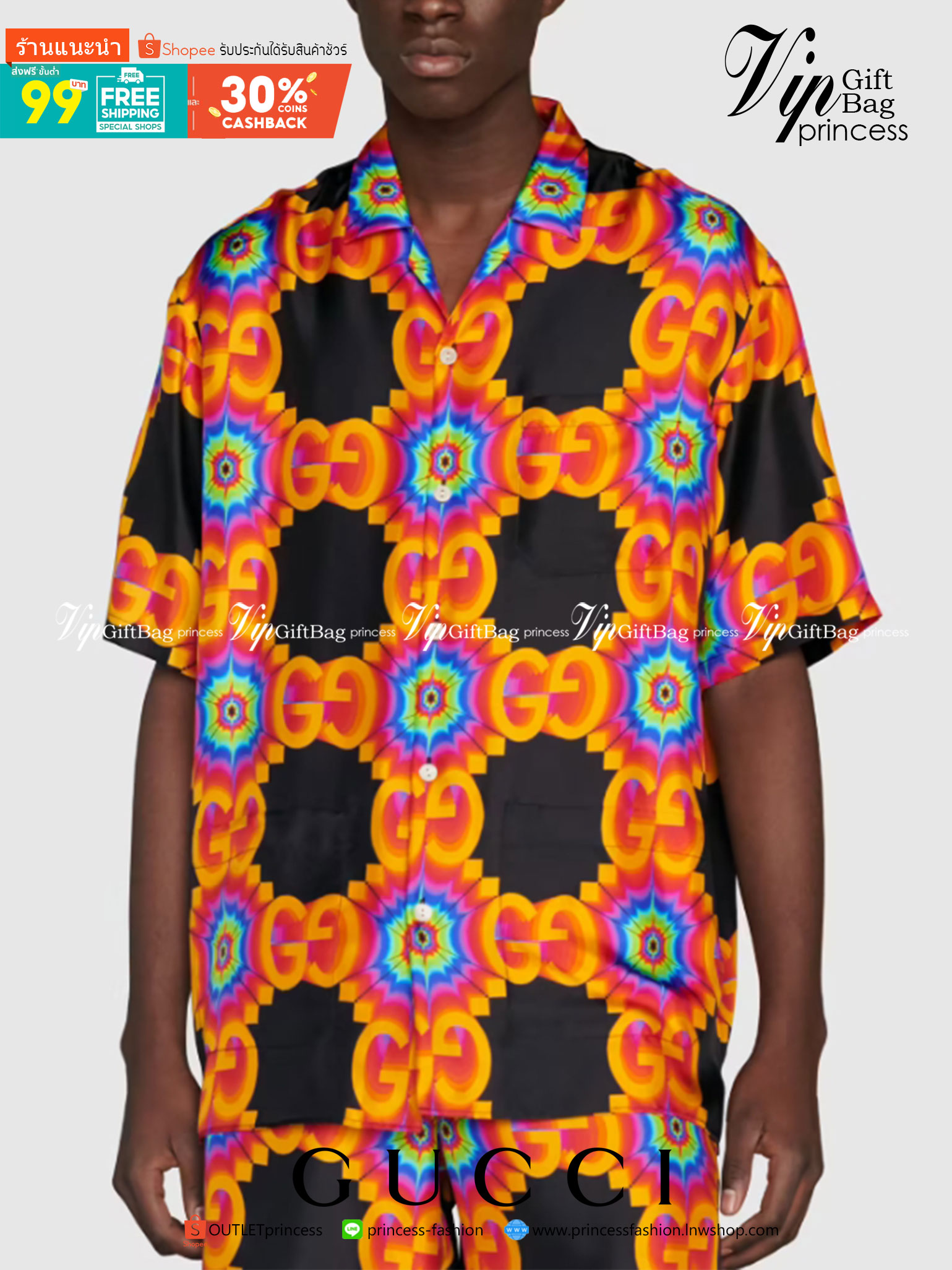 Gucci GG kaleidoscope silk bowling shirt / Gucci Men's Shirts / Gucci Shirts งานเกรดออริจินอล พิมพ์ลายคมชัด มีป้ายแท็กที่คอเสื้อทุกตัว พร้อมส่งที่ไทย ภาพสินค้าถ่ายจากงานขายจริง ใช้งานต่างประเทศได้