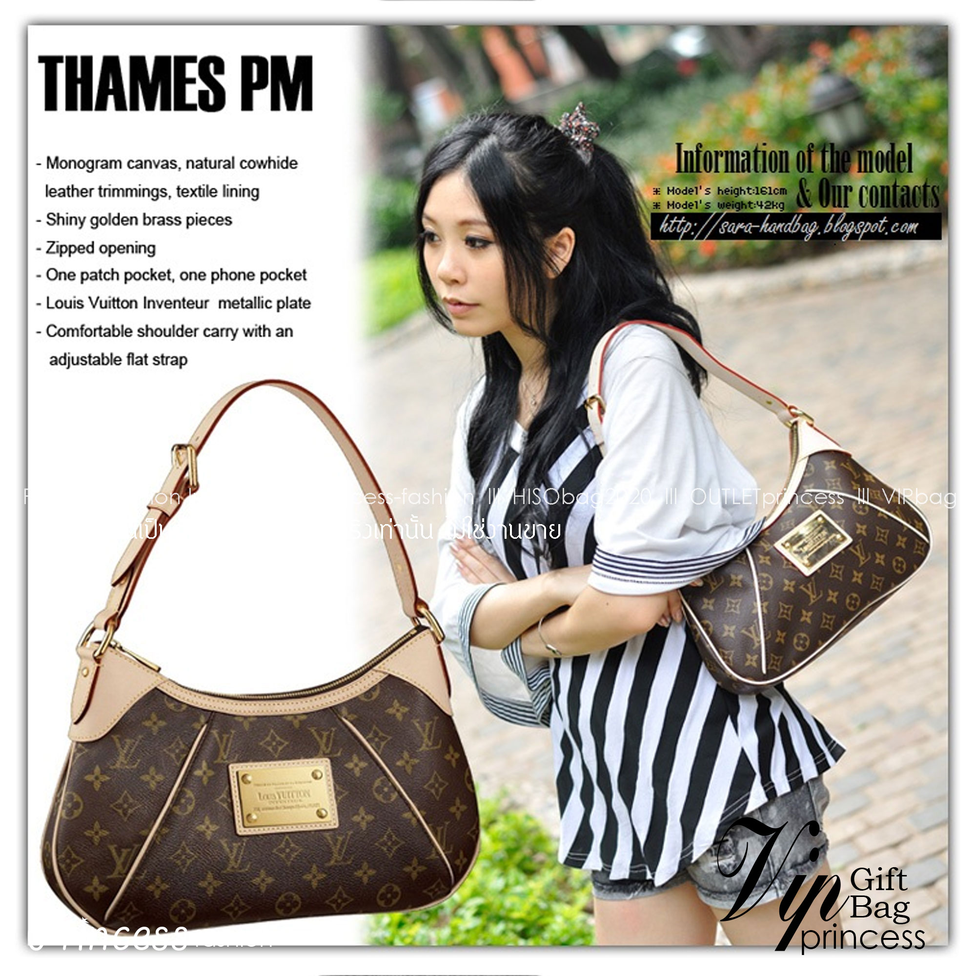 LV THAMES PM MONOGRAM BAG กระเป๋าสะพายไหล่รุ่นยอดฮิตทรงพอช ใบใหญ่กำลังดี สวยดีไซน์คลาสสิควินเทจ สายสะพายในตัวใช้งานได้คล่องตัว