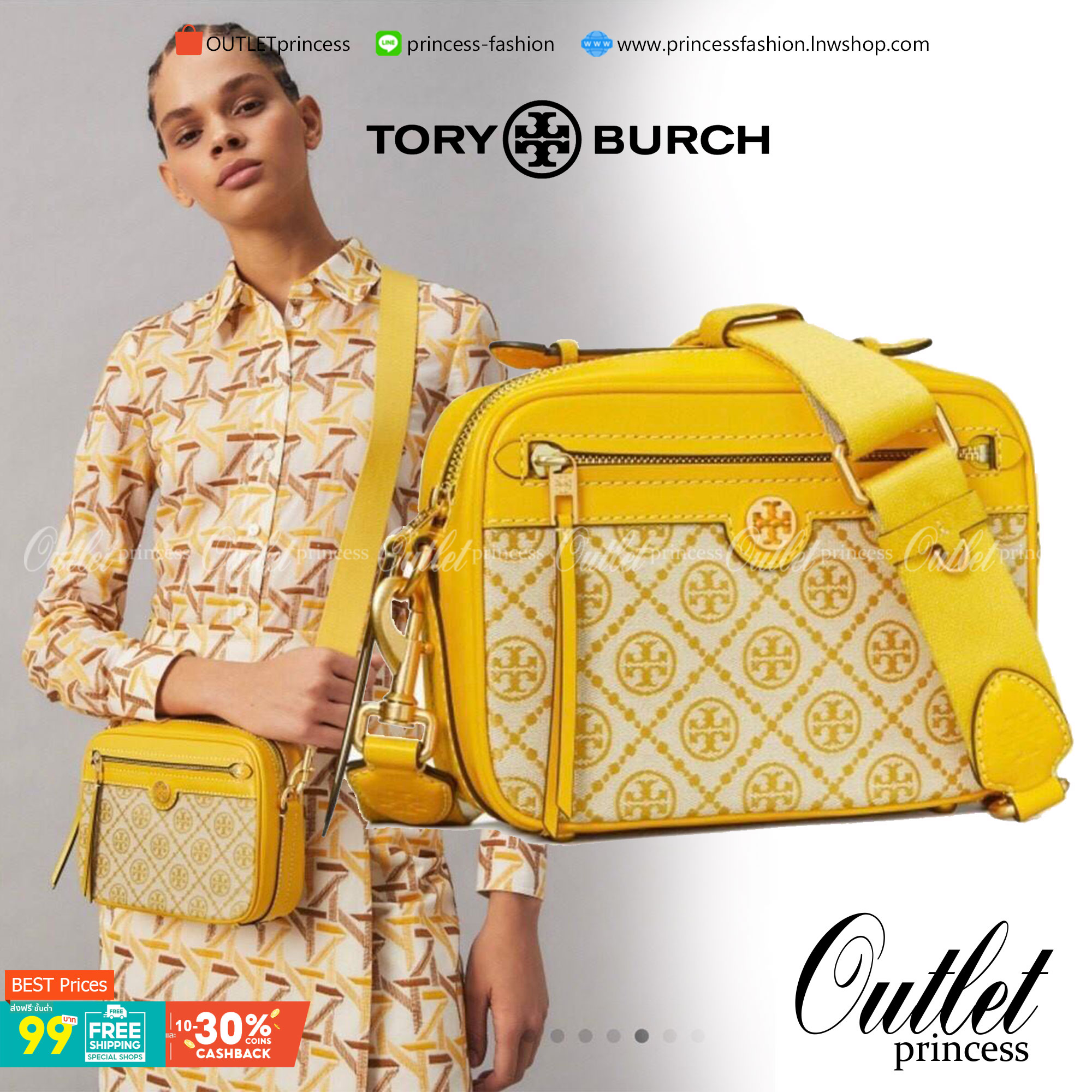 TORY BURCH T MONOGRAM JACQUARD CAMERA BAG กระเป๋าถือหรือสะพายข้าง ปักษ์ลายแบรนด์ วัสดุ Canvas ปักษ์ลายแบรนด์ เปิด-ปิด ด้วยซิป ภายในโล่ง มี1ช่องซิป1ช่องใส่ของจุกจิ๊ก ด้านหน้ามี1ช่องซิป สายยาวถอดสายได้ สวยเก๋ ไม่ควรพลาดเลยค่า
