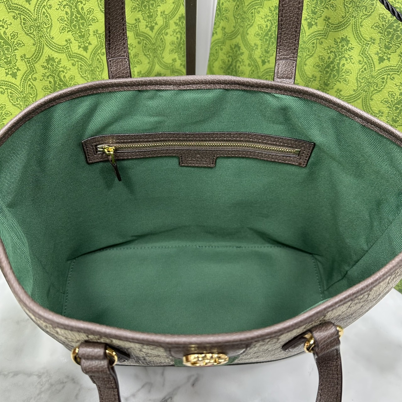 ORI หนังแท้ | Gucci Ophidia medium tote bag GG Monogram Double G / Gucci Tote Bag กระเป๋าสะพายทรงโท้ทใบใหญ่ ภายในโล่งกว้างจุของได้เยอะ