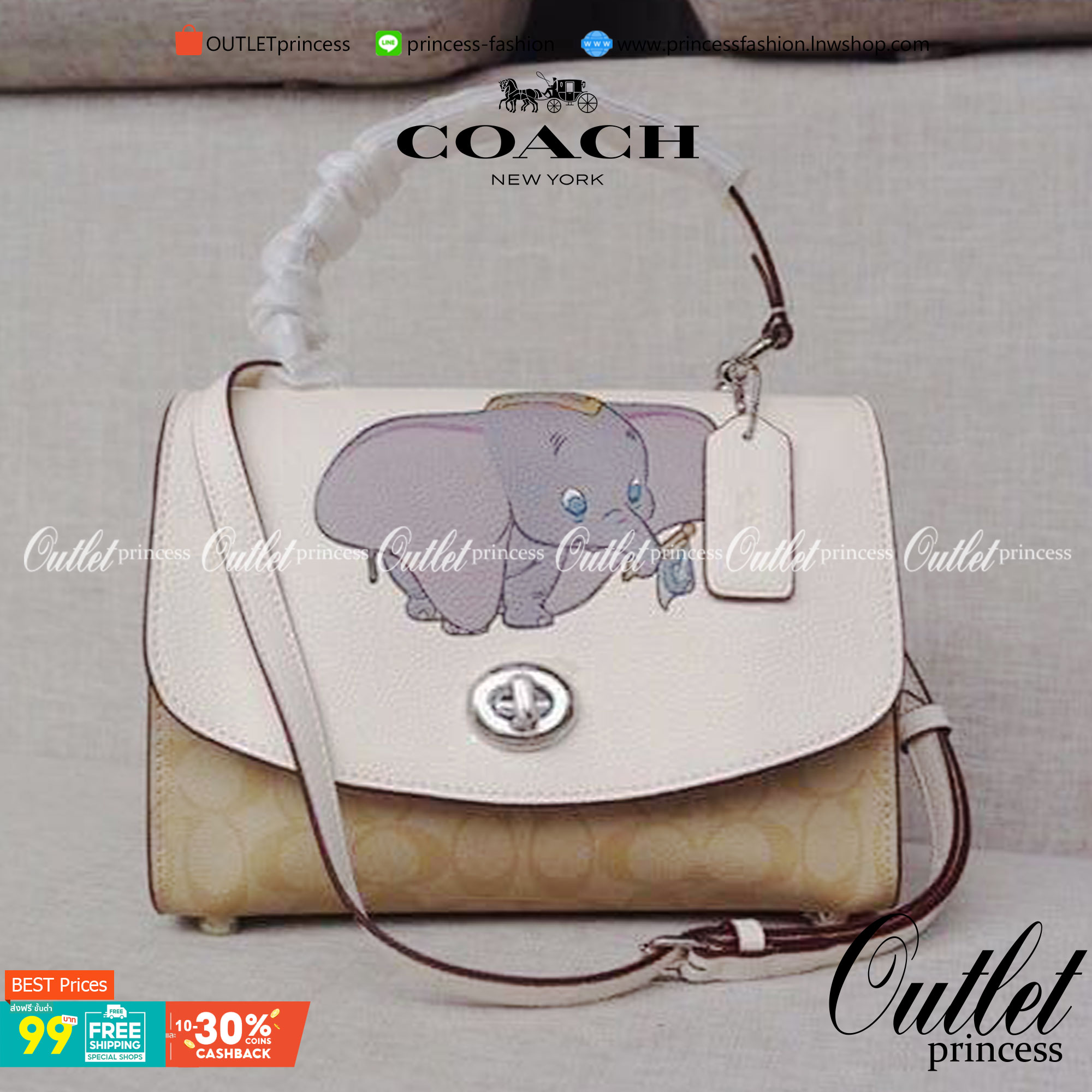 Coach Disney X Tilly Top Handle In Signature with Dalmatian Blossom/Light Khaki Multi Coated Canvas Satchel กระเป๋าถือและสะพายข้างรุ่นลิมิเตด คอลเลคชั่น Disney น่ารักมากค่ะ ใส่กระเป๋าสตางค์ใบยาวได้