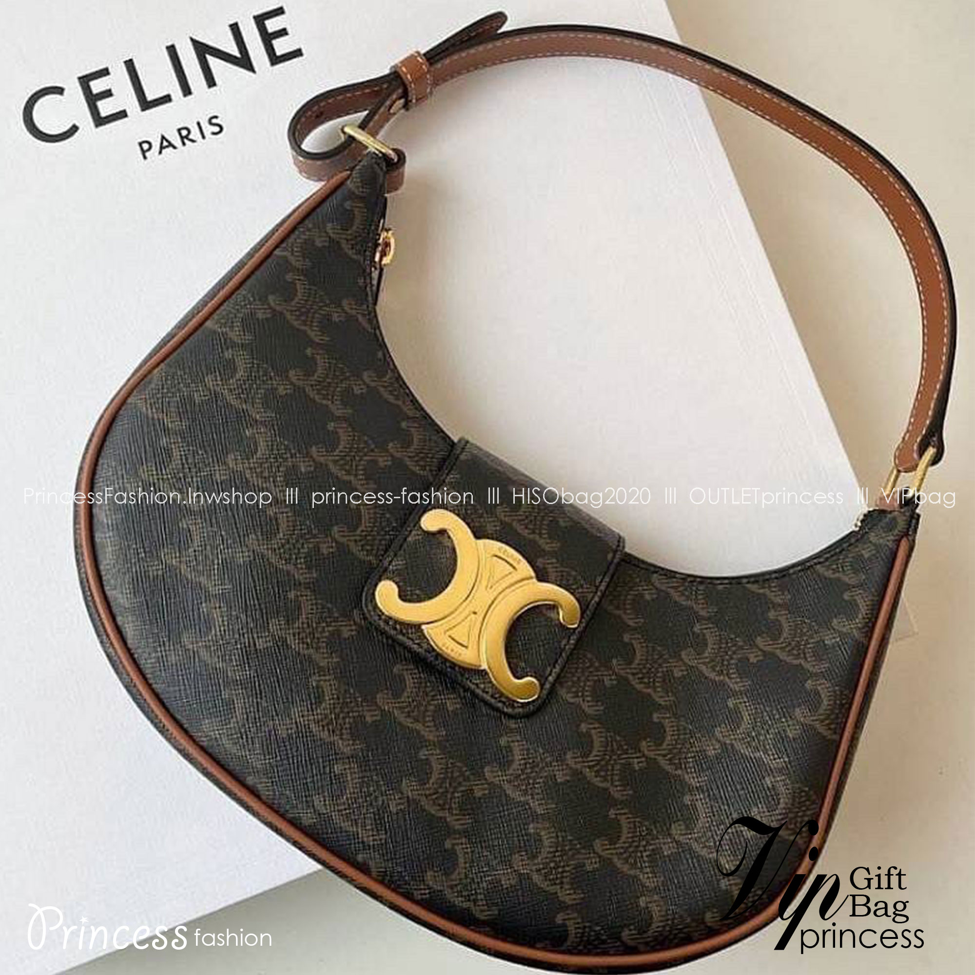 CELINE AVA TRIOMPHE SOFT BAG IN TRIOMPHE CANVAS AND CALFSKIN / CELINE SHOULDER BAG วัสดุ TRIOMPHE CANVAS รุ่นใหม่ล่าสุดดีไซน์สวยหรู หนังสวยอยู่ทรง ภายในโล่งกว้าง