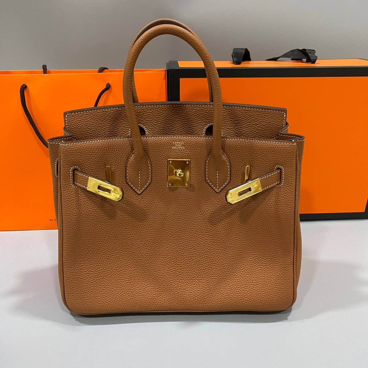 หนังแท้ Hermes BIRKIN 25CM epsom in MAUVSSYLESTE COLOR FULL HANDMADE GOLD HARDWARE เกรดออริจินอล ภาพสินค้าถ่ายจากงานขายจริง
