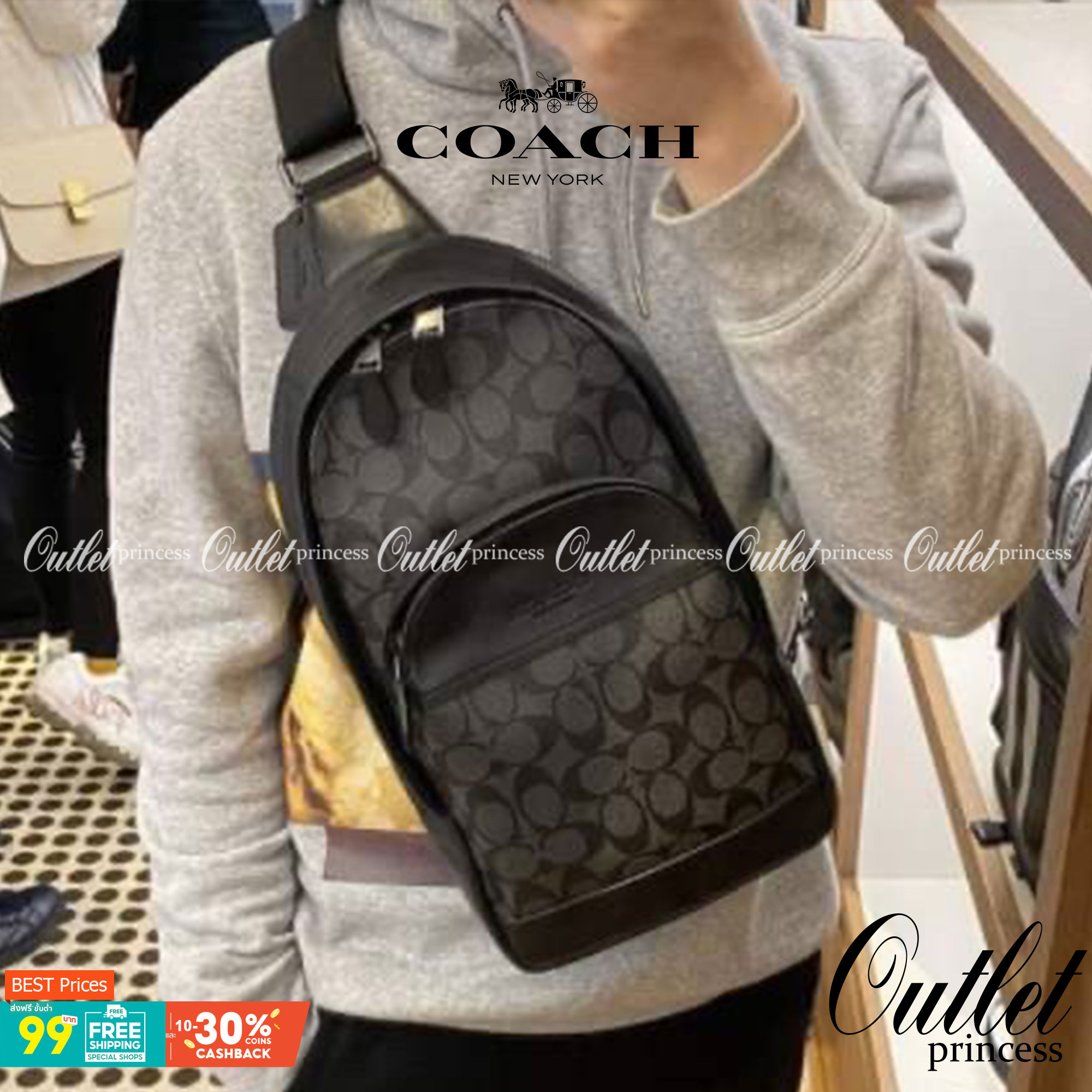 COACH CHARLES PACK IN SIGNATURE ((39942)) กระเป๋าคาดด้านหลัง//หรือคาดอกด้านหน้า ตามความชอบเลยค่ะ หนังแท้สวย ด้านหน้ามีให้หนึ่งช่องซิปใส่มือถือลงไปได้ค่ะ ช่องหลักแบบซิปคู่ ภายในโล่งลึกใส่สัมภาระจำเป็นในชีวิตประจำวันได้เยอะเลยนะคะ;มีช่องโล่งให้ใส่ของจุกจิกอ
