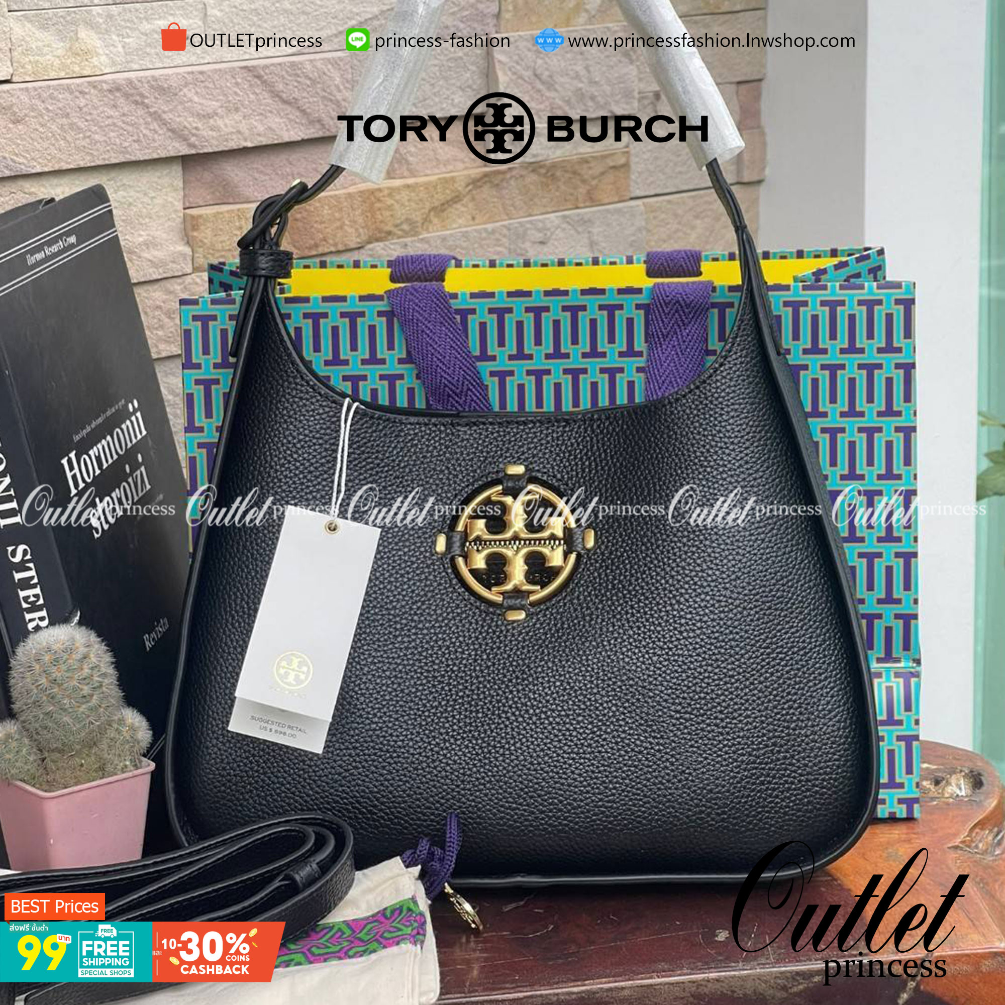 Tory Burch Miller Small Classic Shoulder Bag กระเป๋าที่เป็นได้มากกว่ากระเป๋าสะพายไหล่ โดยทางแบรนด์มีการออกแบบที่การต่อสายให้มาในลุคช์สะพายข้างได้ เป็นเอกลักษณ์ไม่ซ้ำใคร รูปทรงคลาสสิค เปิดปิดด้วยแม่เหล็กเพิ่มความปลอดภัย วัสดุหนังวัวแท้นุ่มต่อผิวสัมผัส มาคู