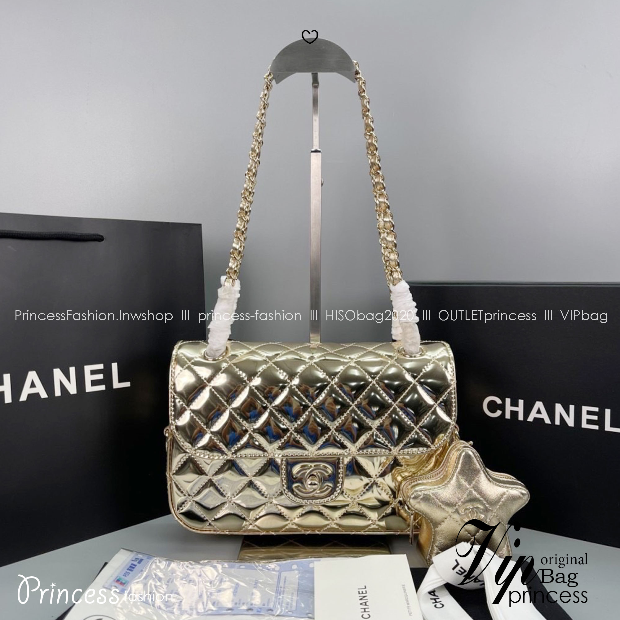 Chanel FLAP BAG & STAR COIN PURSE / CHANEL 24C Gold Metallic Mini Flap Bag กระเป๋าสะพายสีทองเงางามสุดหรู ผู้ดีสุด รวยสุดไปเลยค่า เกรดวีไอพี 1:1 เกรดดีสุด ผ่านทุก ตม ใช้งานต่างประเทศได้