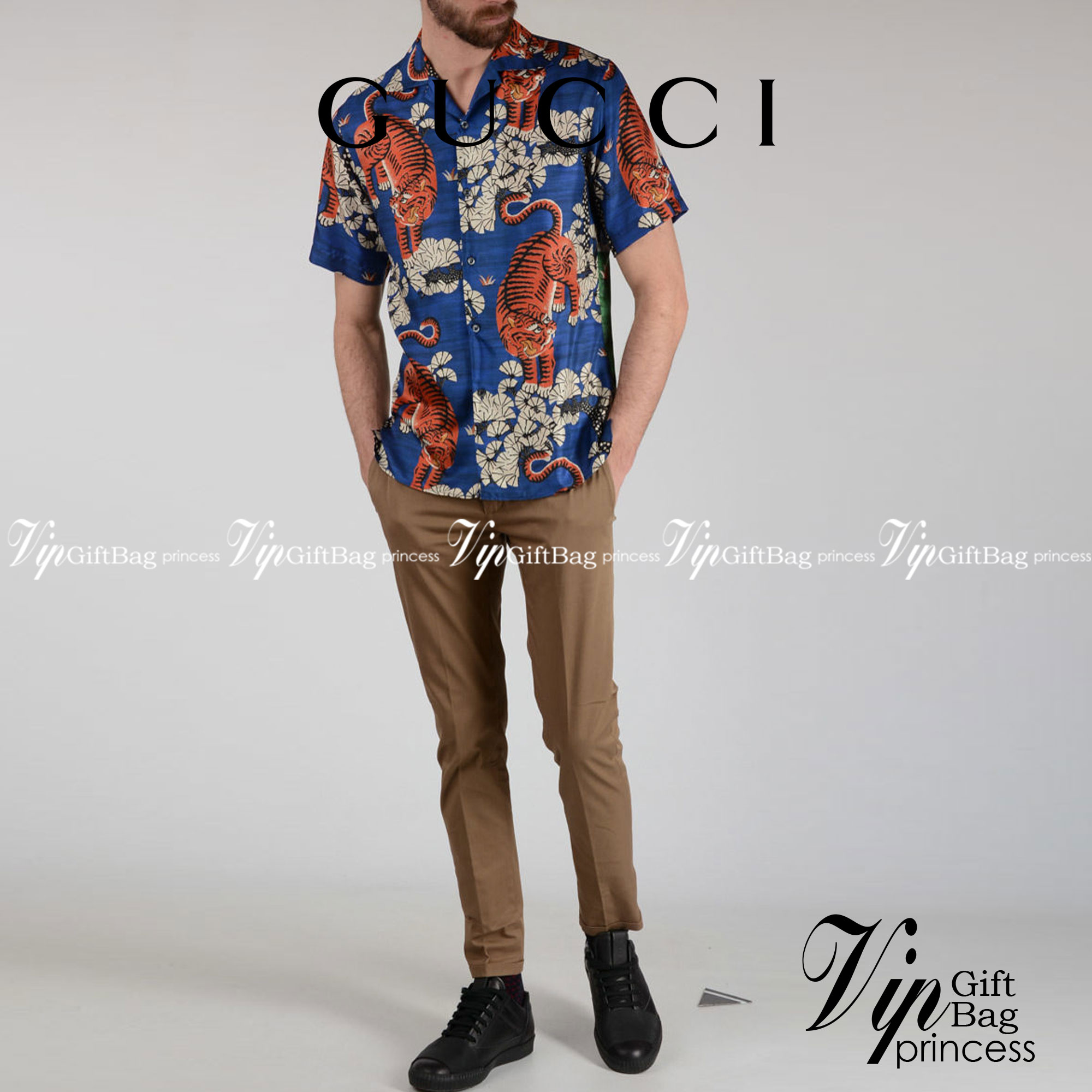 Gucci Bengal Tiger Silk bowling shirt / Gucci Men's Shirts / Gucci Shirts งานเกรดออริจินอล พิมพ์ลายคมชัด มีป้ายแท็กที่คอเสื้อทุกตัว พร้อมส่งที่ไทย ภาพสินค้าถ่ายจากงานขายจริง ใช้งานต่างประเทศได้