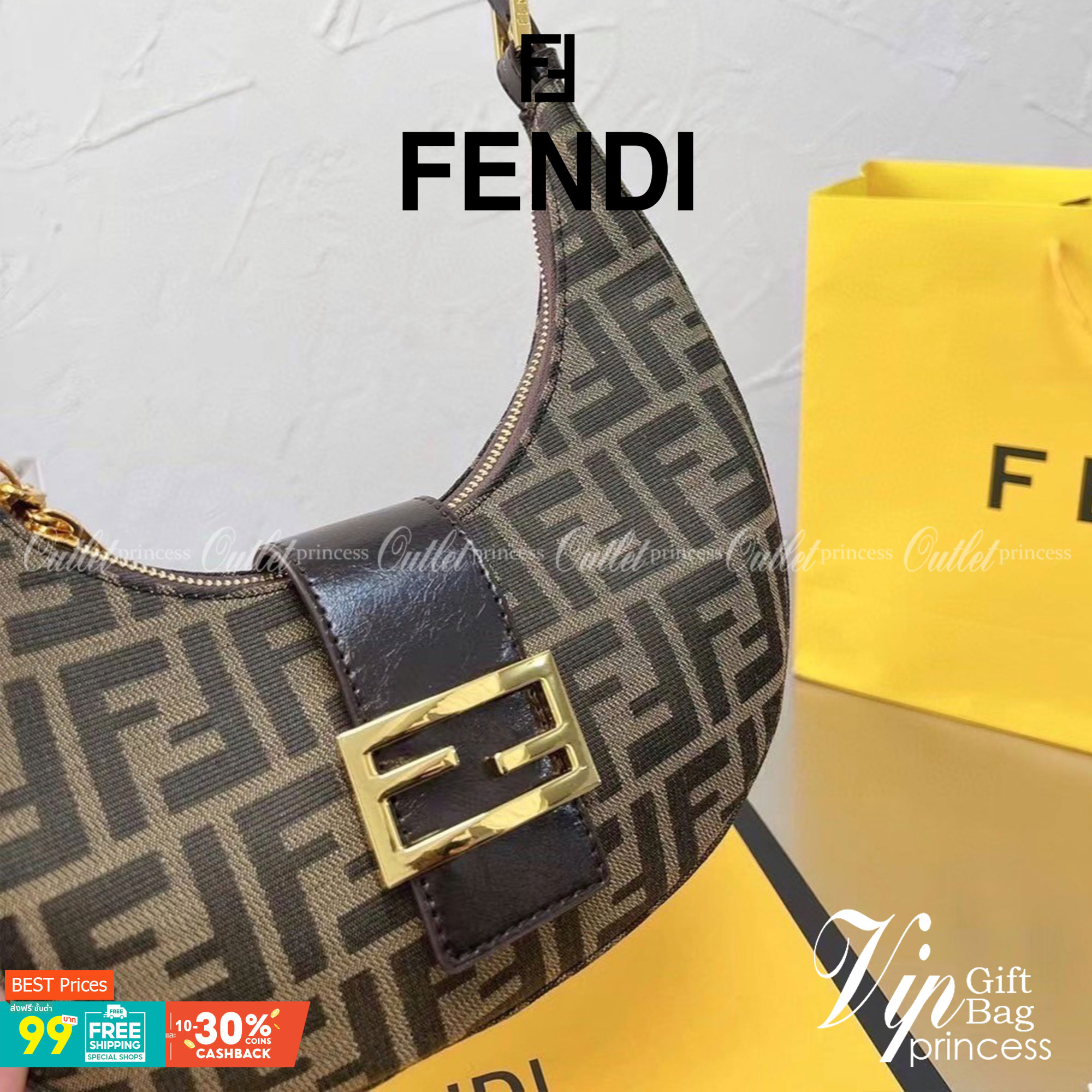 VIP GIFT 】Fendi Vintage Bag กระเป๋าสะพาย fendi มาใหม่ งานซิป วัสดุผ้าทอลายฟินดิอะไหล่สีทอง งานสวยดีไซน์เรียบหรู สวยตรงปกไม่จกตา อะไหล่ปั๊มทุกจุด สวยเก๋มากค่ะ