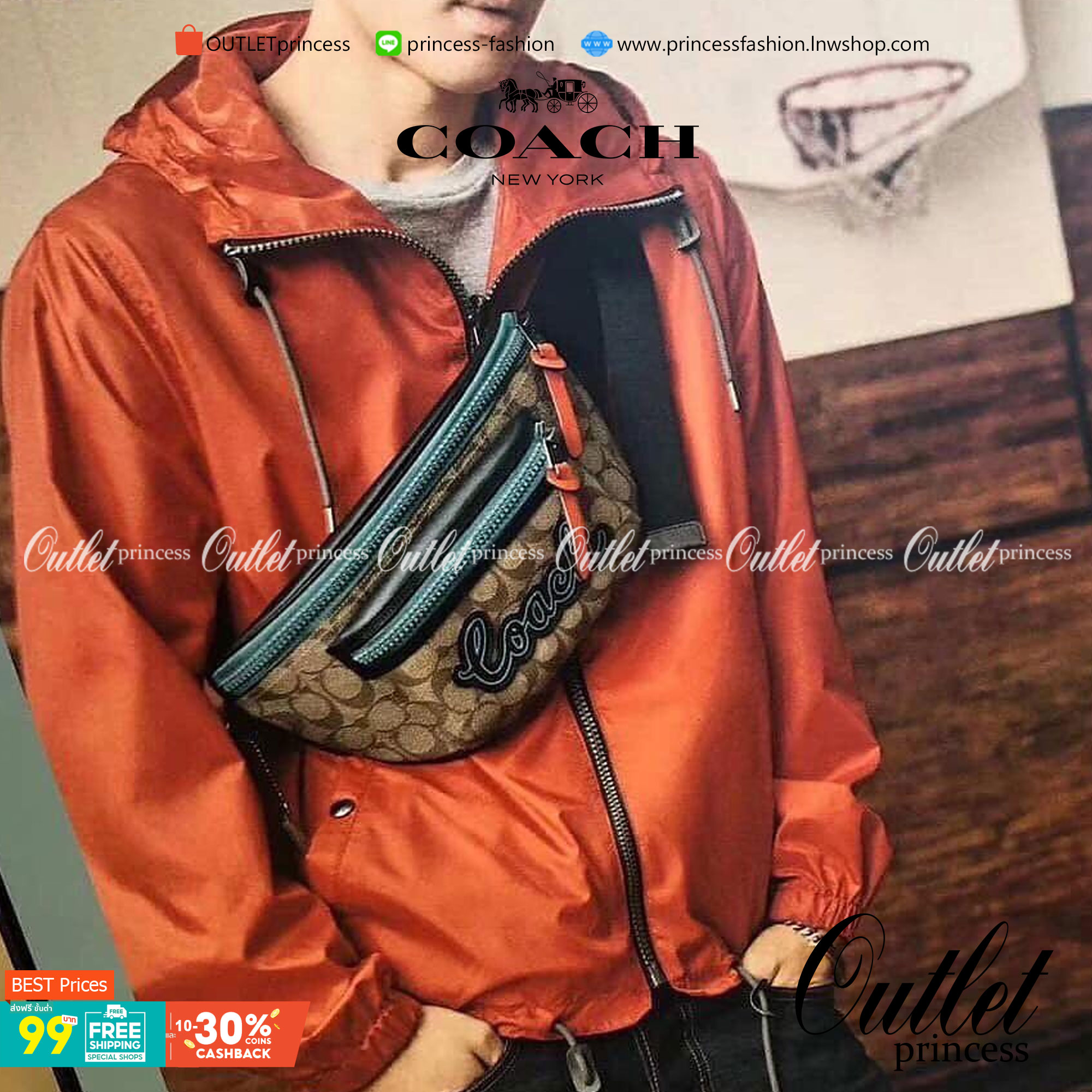 COACH F72931 TERRAIN BELT BAG IN SIGNATURE CANVAS กระเป๋าคาดอกสุดเท่ ขนาดพอเหมาะ ใช้แล้วเท่สุดๆไปเลย ภายในกว้าง เปิดปิดด้วยซิป