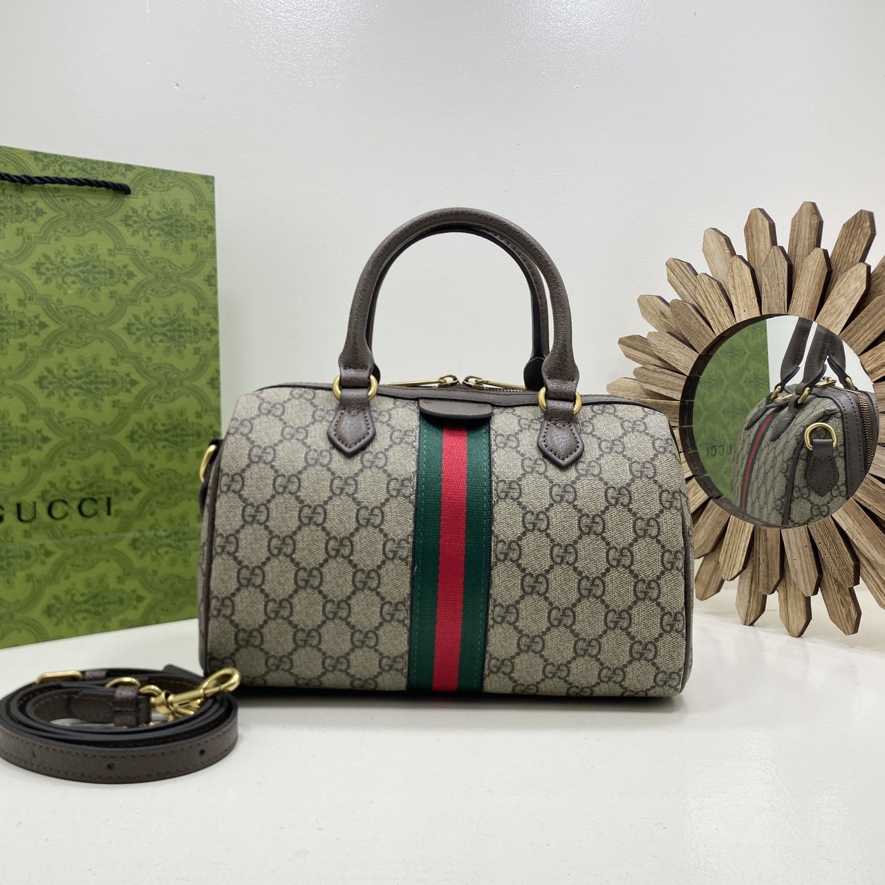 GUCCI GG Ophidia small top handle bag กระเป๋าถือทรงหมอนสวยคลาสสิค ดีไซน์แถบคาดโดดเด่น สวย หรู หูจับในตัวใช้สะดวก