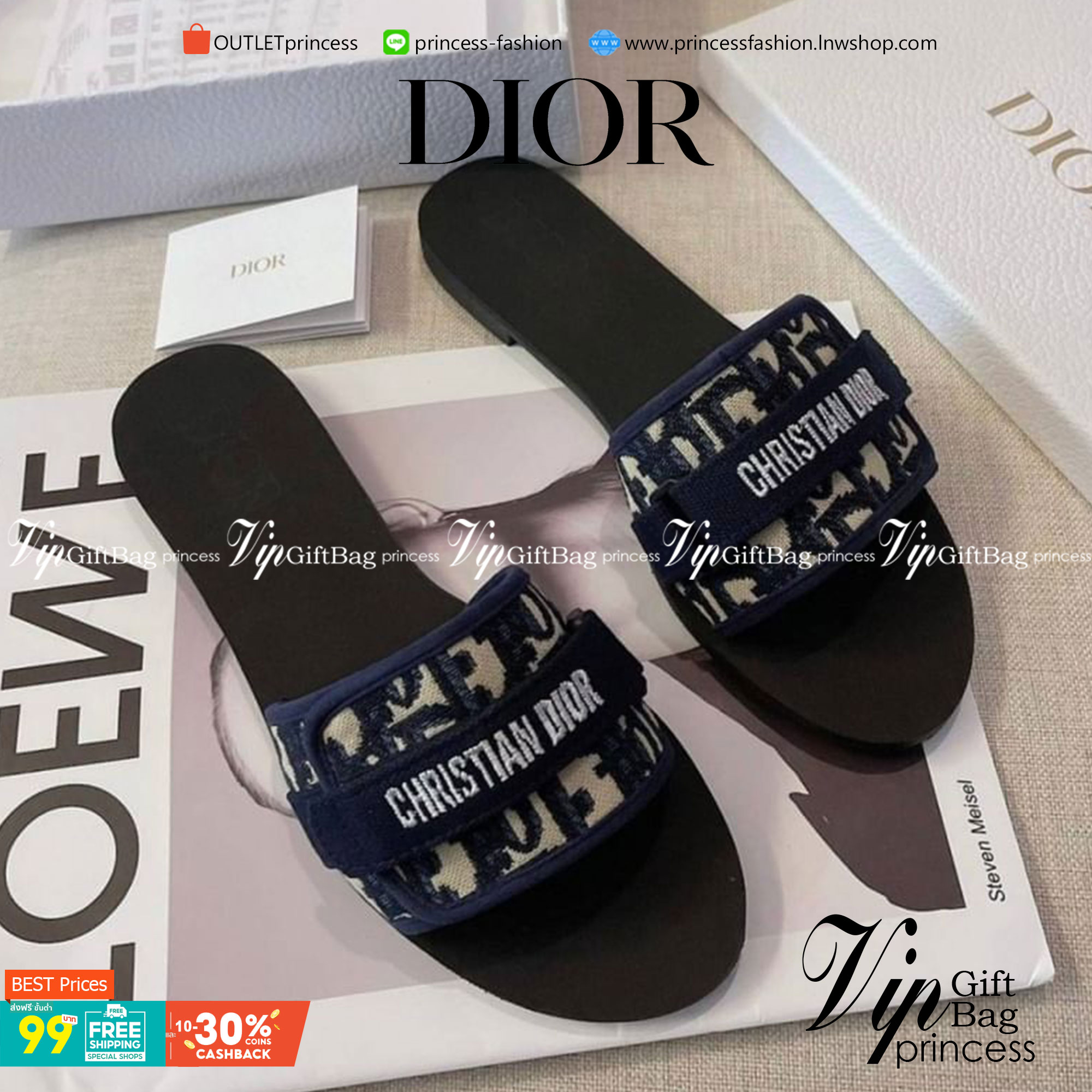 CHRISTIAN DIOR Sandals แตะ ชิค ชิล สวย หรู แมทส์ชุดง่าย ด้านบนลายผ้าแบรนด์