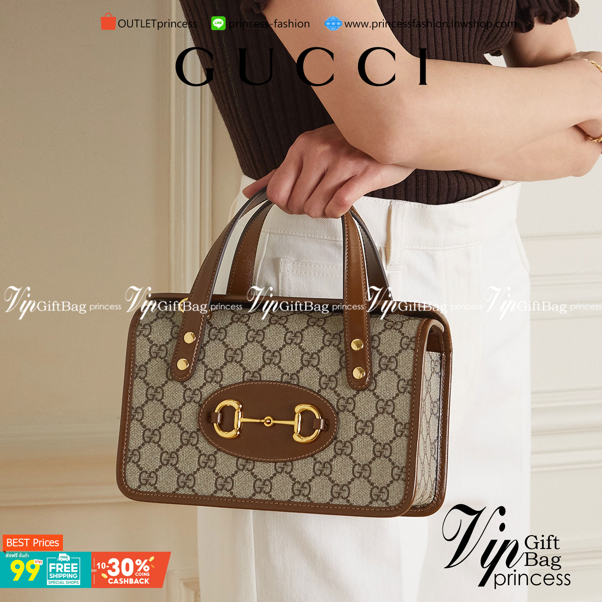 หนังแท้ GUCCI Horsebit 1955 leather-trimmed printed coated-canvas shoulder bag คอลเลคชั่นใหม่ล่าสุด ดาราเซเลปใช้กันเพียบ กระเป๋าถือ (ไม่มีสายสะพาย) ดีไซน์สวย เชื่อได้เลยใบนี้สาวๆต้องหลงรัก จนวางไม่ลงเลยน้า