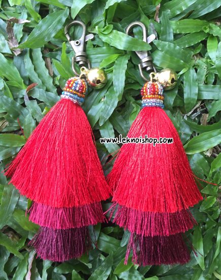 พวงกุญแจพู่เส้นไหม 3 ชั้น สีแดง KL 00006