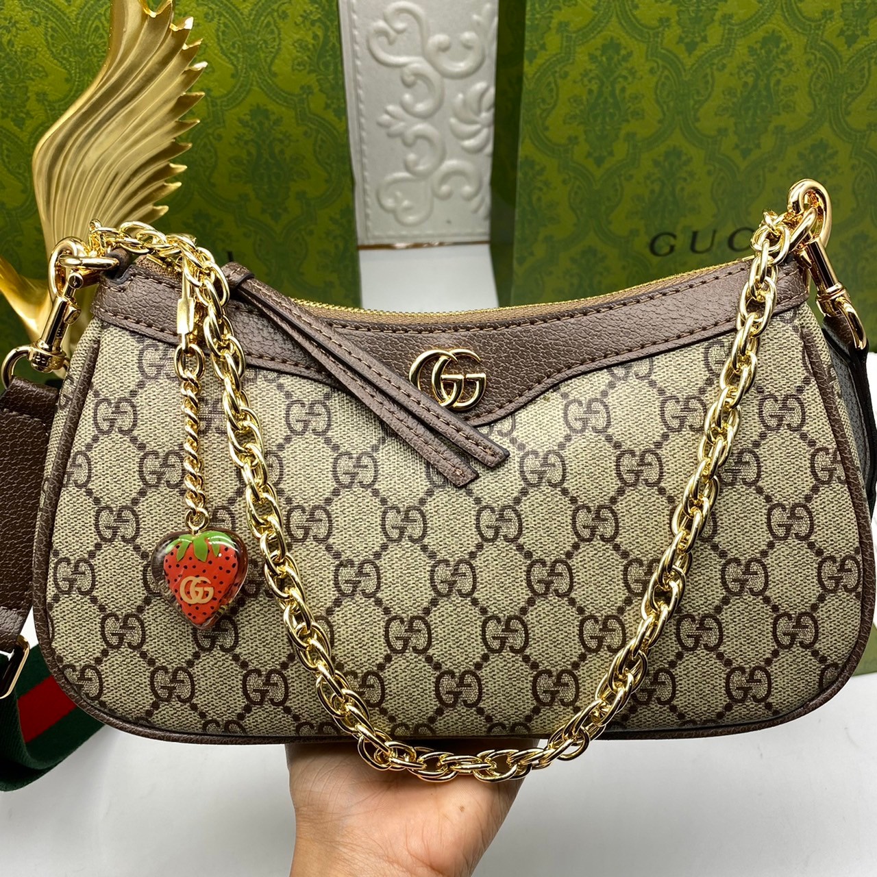 GUCCI Ophidia small handbag strawberry เกรดออริจินอล งานสวยตรงปก ภาพถ่ายจากงานขายจริง ใช้งานต่างประเทศได้