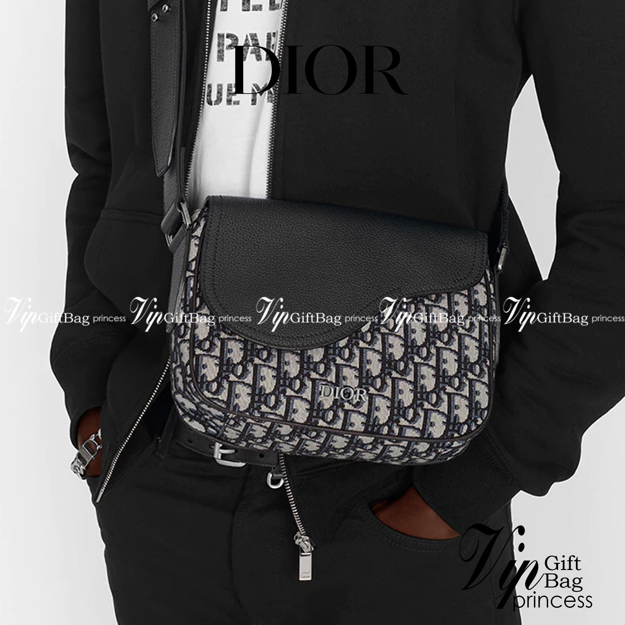 หนังแท้ DIOR MINI SADDLE MESSENGER BAG Beige and Black Dior Oblique Jacquard and Black Grained Calfskin พร้อมส่งที่ไทย งานหนังแท้และผ้าแจ็คการ์ดออริจินอล ภาพสินค้าถ่ายจากงานขายจริง ใช้งานต่างประเทศได้