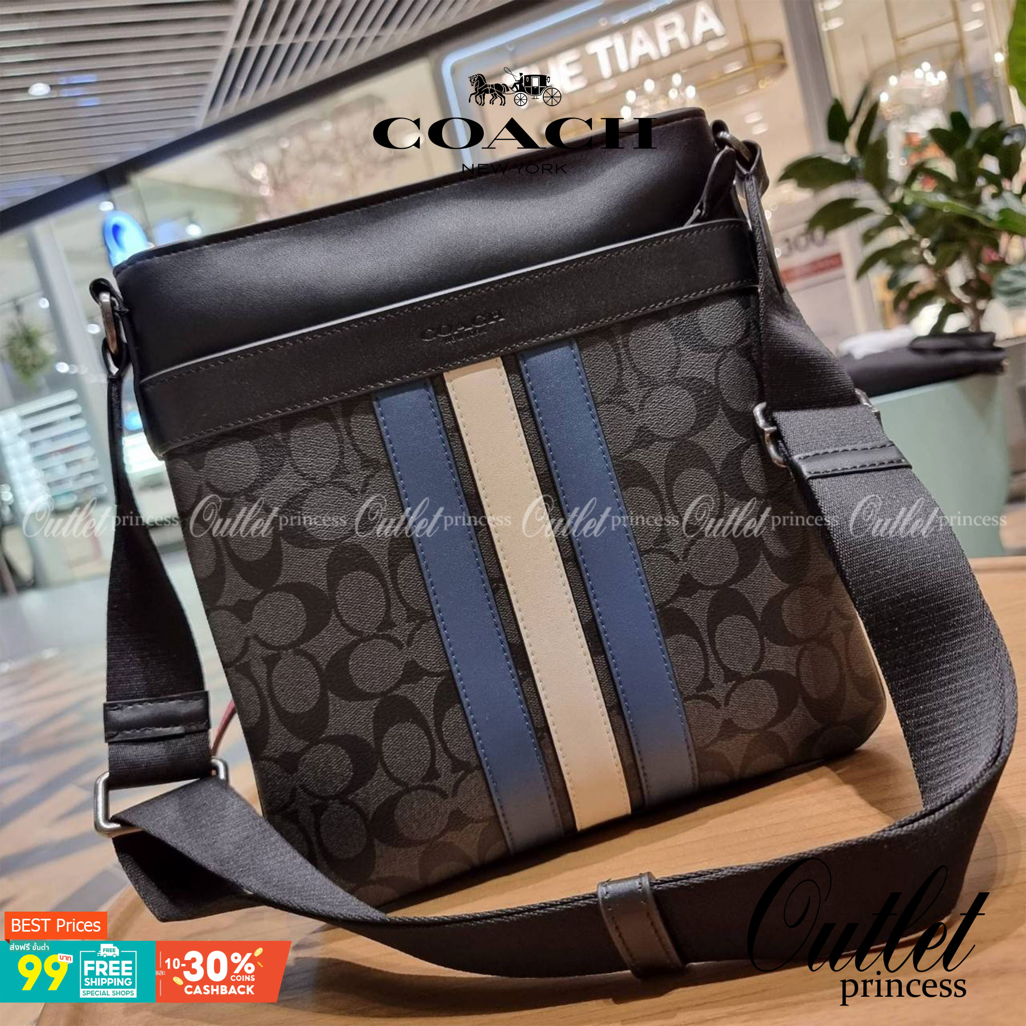 COACH F26068 CHARLES CROSSBODY IN SIGNATURE CANVAS WITH VARSITY STRIPE อีกหนึ่งรุ่นสุดฮิตเอาใจหนุ่มๆ กับดีไซน์แถบสีโดดเด่น กระเป๋าสะพายข้างทรงคลาสสิค ขายดี ไอเท็มทีเด็ด วัสดุหนังแคนวาสเคลือบลายสลับหนังแท้ เปิด-ปิดด้วยซิป และมีช่องแยกแบ่งสัดส่วนด้านหน้ากระ