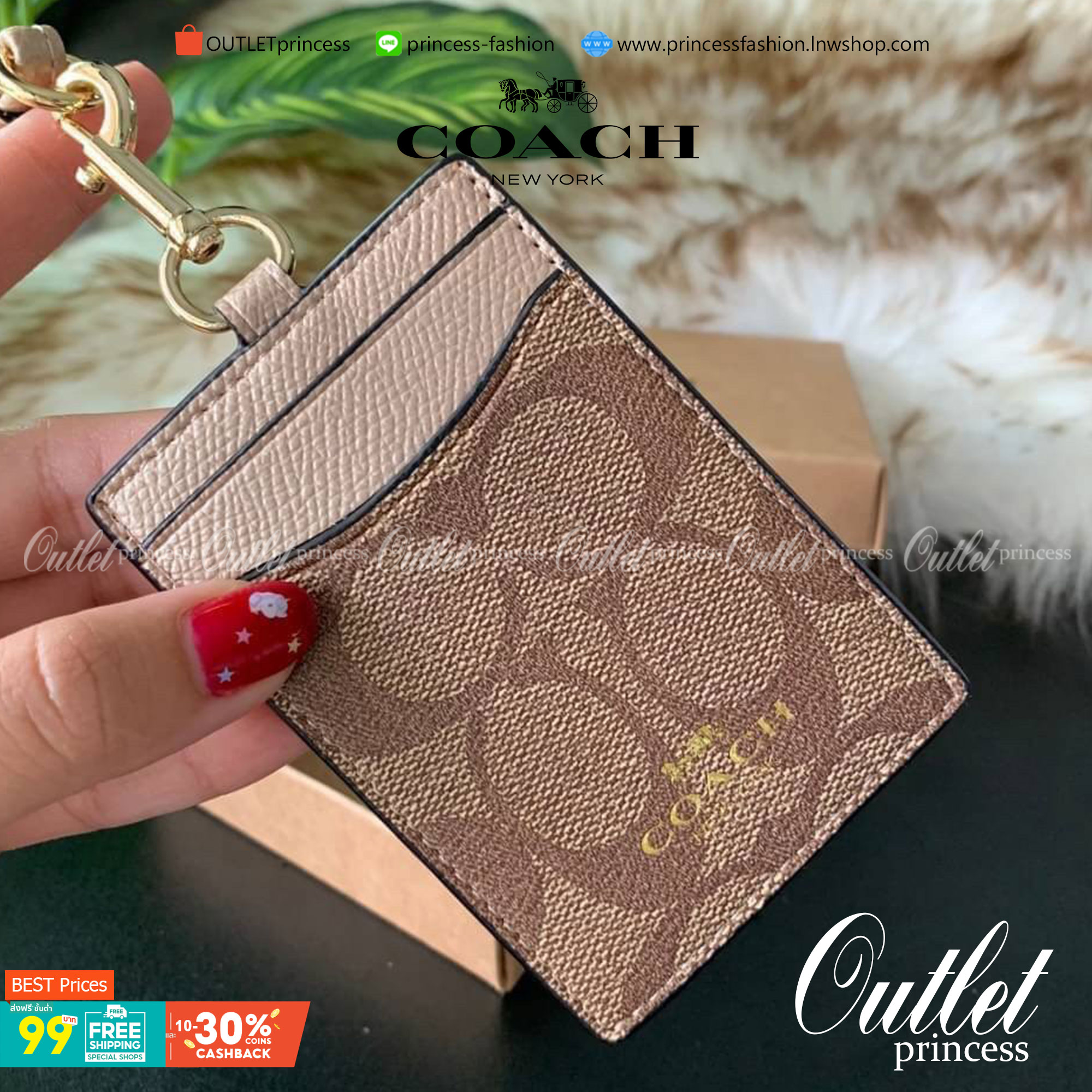 COACH F63274 ID LANYARD IN SIGNATURE COATED CANVAS กระเป๋าใส่บัตรคล้องคอ ลาย C ทั้งใบ ด้านหน้าตกแต่งชื่อแบรนด์ สวยมากกก ใส่บัตรพนักงาน และบัตรต่างๆ มาพร้อมสายคล้องคอ สายถอดออกได้ ตัวกระเป๋ามี 3 ช่องค่ะ