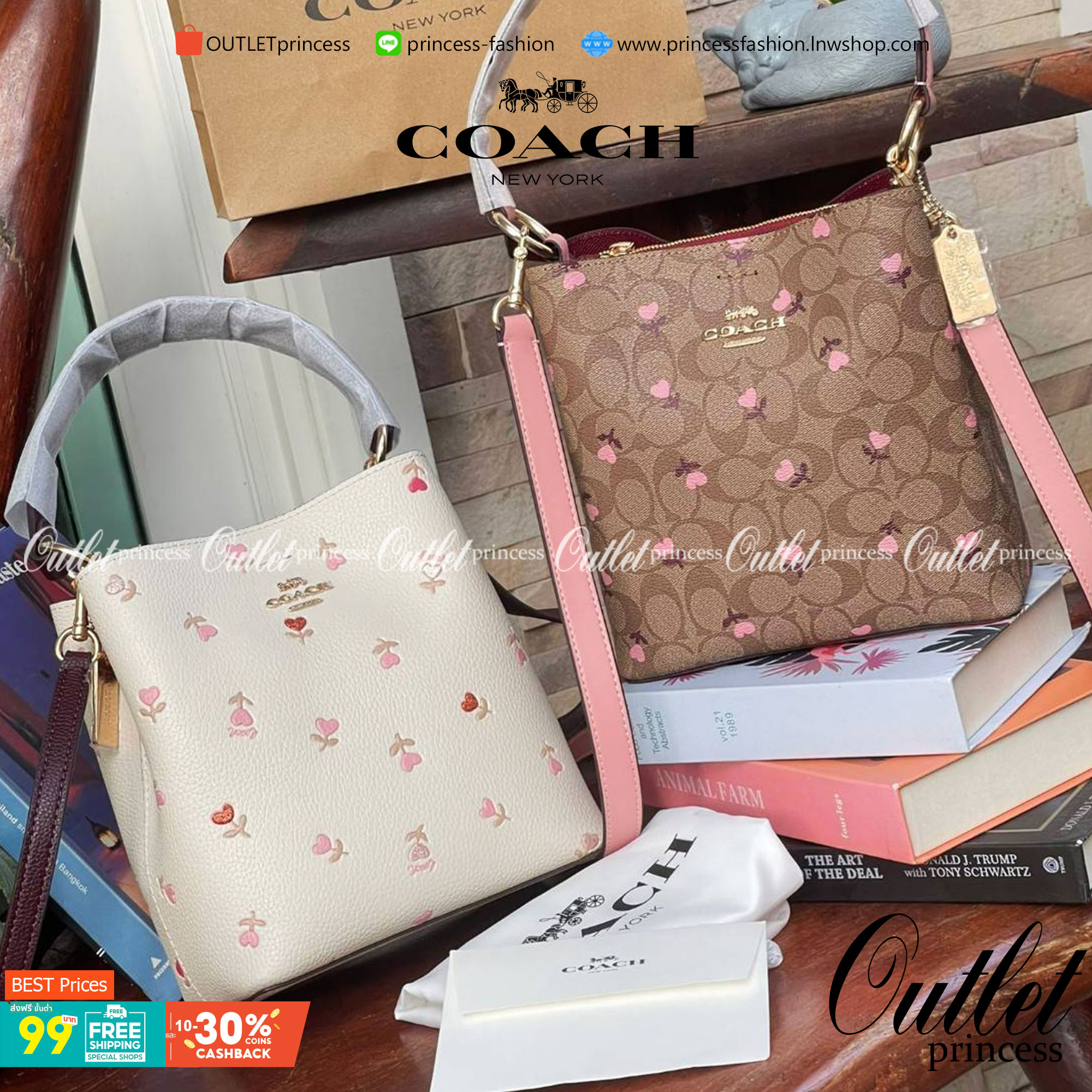 OUTTLET 】COACH SMALL TOWN BUCKET BAG IN SIGNATURE WITH Heart floral print สำหรับสาวแฟชั่นที่ชอบรายละเอียดชิคๆ ดีไซน์สุดเก๋ แนะนำเลยสำหรับกระเป๋าทรงบักเก็ตใบนี้ เชื่อว่าสาว ๆ หลายคนชื่นชอบ เป็นไอเทมที่สามารถแมทช์ได้กับเสื้อหลากหลายสไตล์ บรรจุของได้เยอะโดยท