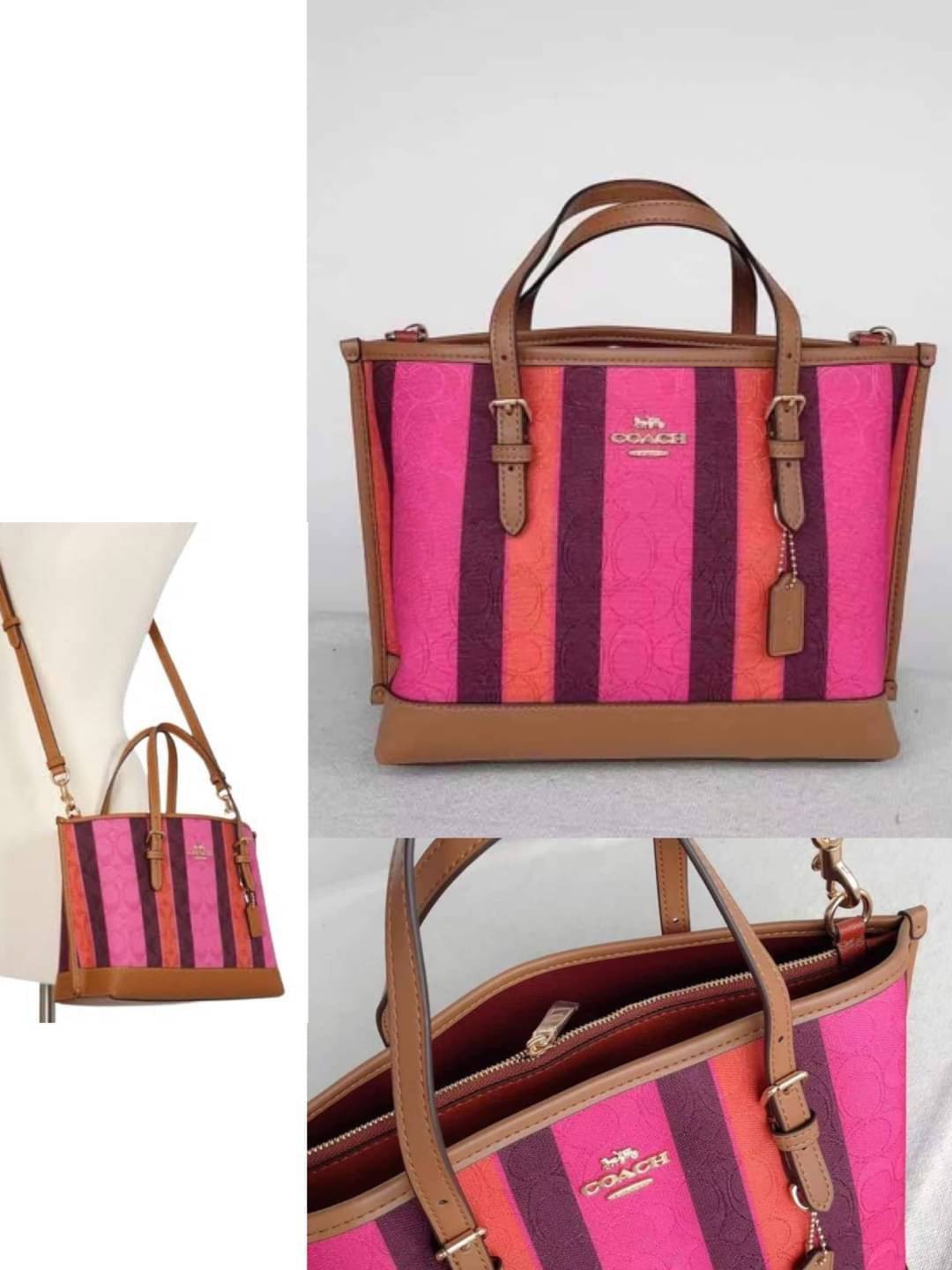 COACH C4086 MOLLIE TOTE 25 IN SIGNATURE JACQUARD WITH STRIPES แจกความสดใสด้วยลุคคัลเลอร์ฟูล กระเป๋าทรงโท้ท มินิไซส์ ตกแต่งลายเอกลักษณ์ถักทออยู่บนผ้า jacquard ตัดกับลายเส้นสีสันสวยงาม ลงตัวไม่ซ้ำใคร ภายในเป็นช่องโล่ง มีช่องซิปกลางใส่ของได้ ขนาดกำลังดีแบบใส