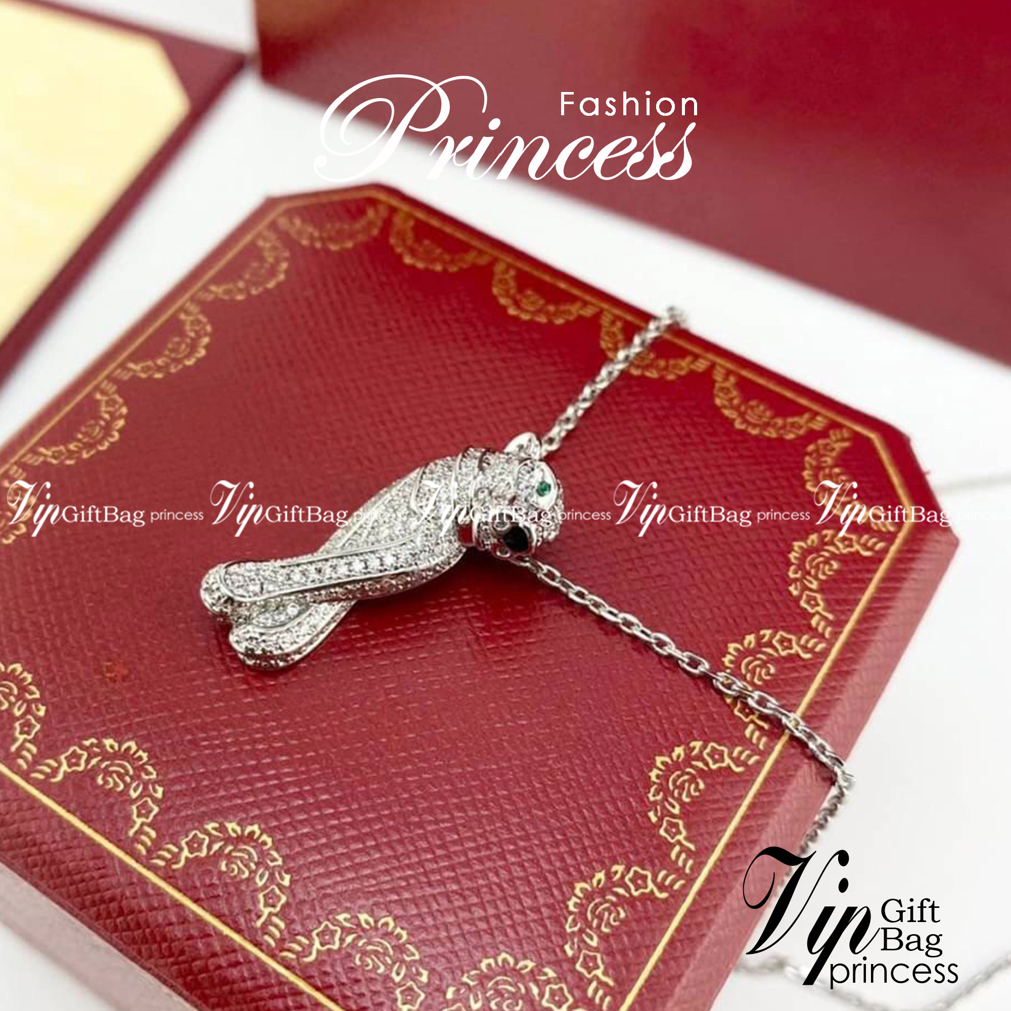 Cartier Necklace Panther De สร้อยคอคาเทียร์ ภาพถ่ายจากงานจริง งานปั้มวัสดุโลหะเคลือบขึ้นเงาตามรูป ใช้งานต่างประเทศได้