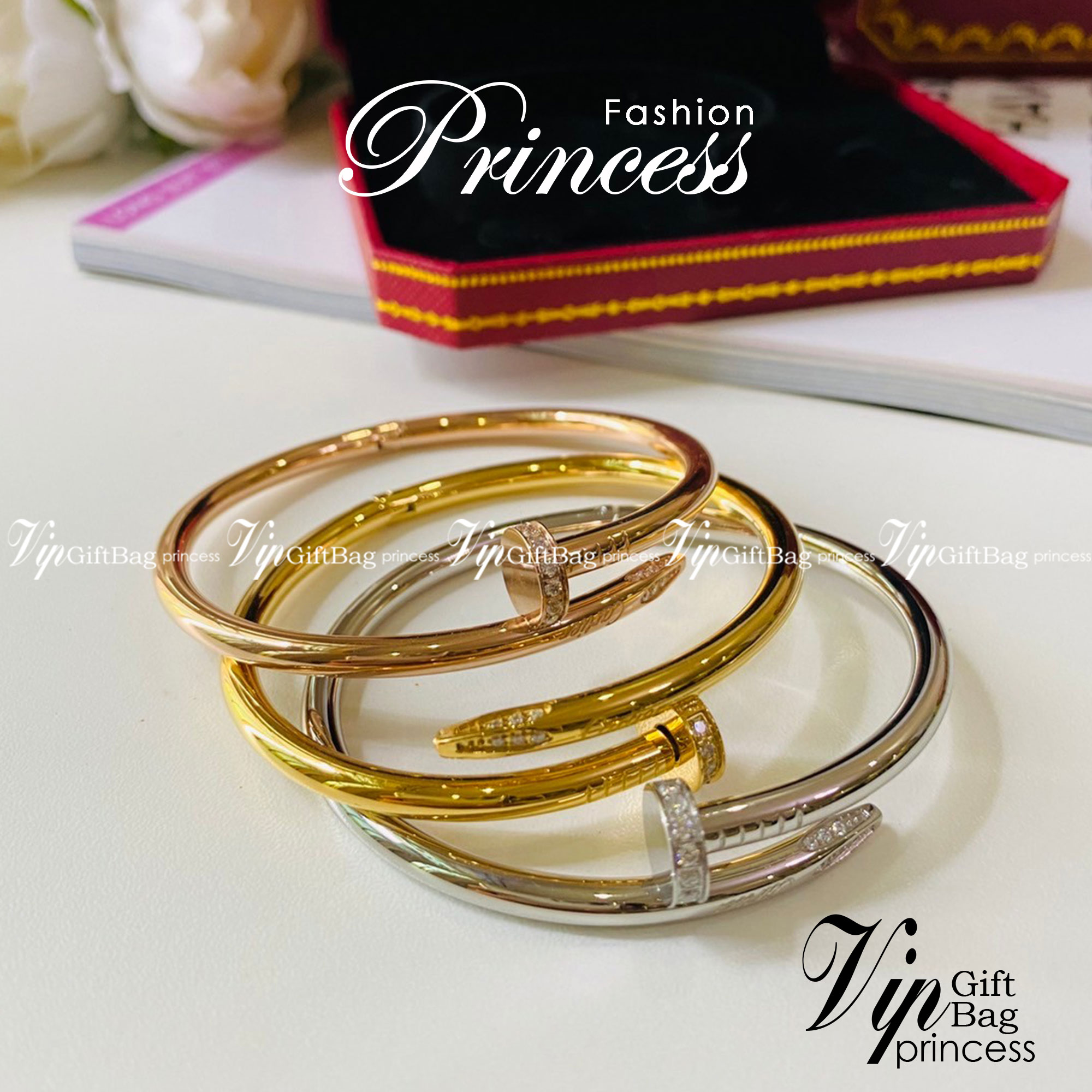 Cartier Bracelet / Cartier JUSTE UN CLOU กำไลคาเทียร์ตะปู รุ่นมีเพชร ภาพถ่ายจากงานจริง พร้อมกล่อง วัสดุโลหะเคลือบขึ้นเงาตามรูป ใช้งานต่างประเทศได้