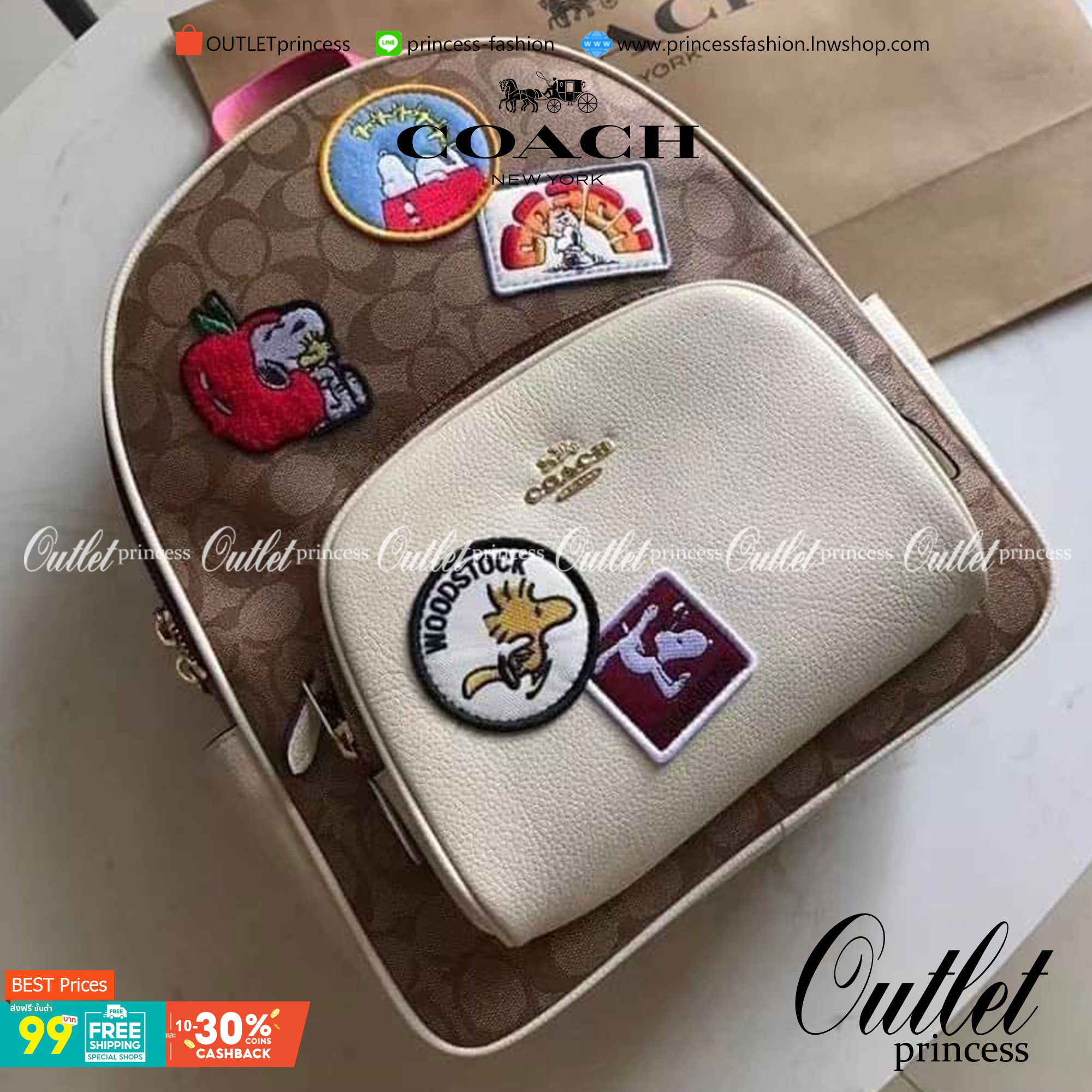 Coach X Peanuts Court Backpack In Signature Canvas With Varsity Patches เป้รุ่นลิมิเต็ดสุดหายาก!! คิ้วท์ๆ น่ารักน่าใช้มากๆ ด้วยดีไซน์ที่โดดเด่น 🎒💓 วัสดุหนังแคนวาสคุณภาพดี มีช่องซิปแยกให้หลายช่อง สายสะพายปรับได้ตามถนัด รุ่นนี้ขับผิวดีมากๆ ถ