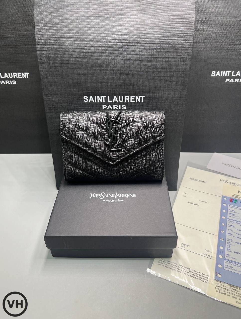 ORI หนังแท้ | YSL CASSANDRE MATELASSE small envelope wallet / YSL Short Wallet กระเป๋าสตางค์ใบสั้น กระเป๋าใส่เหรียญ กระเป๋าใส่การ์ด