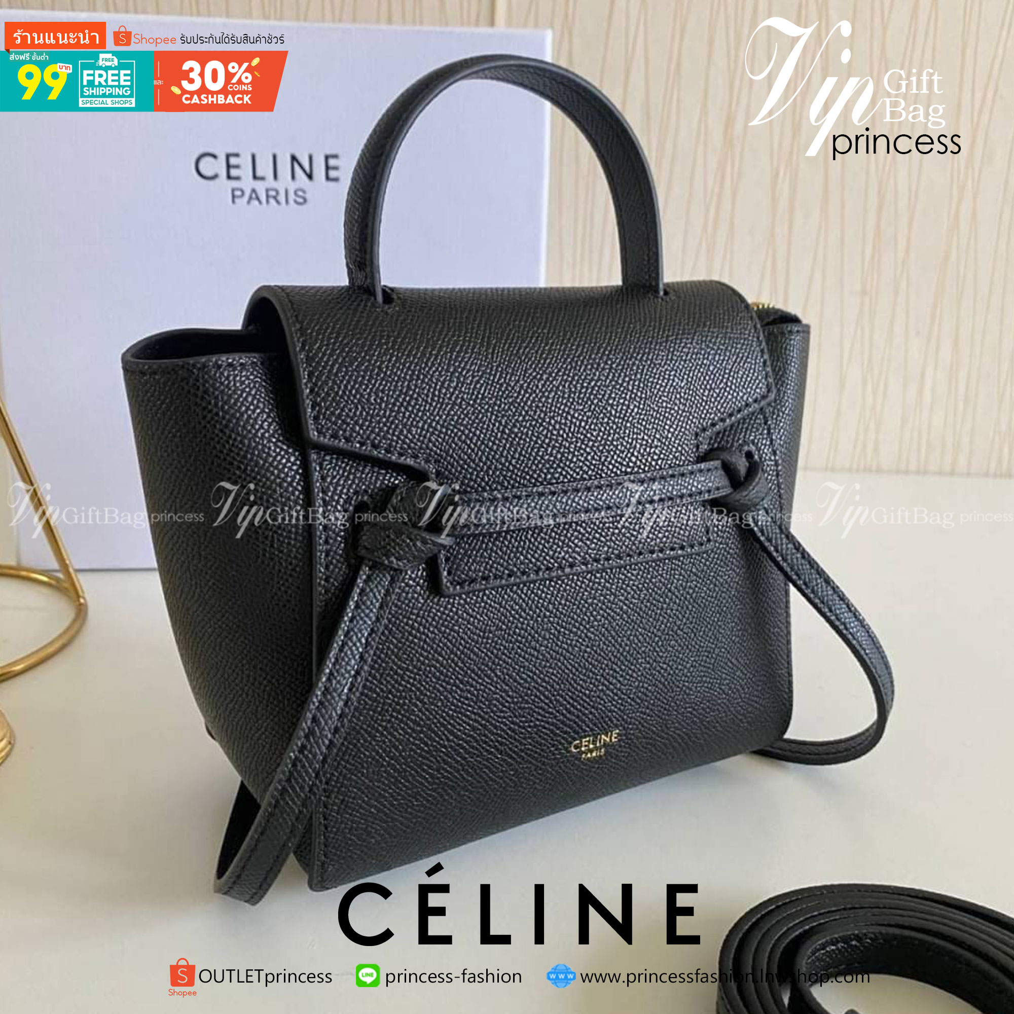 พรีเมี่ยมกิ๊ฟแท้ 100% 】รุ่นหนังแท้ CELINE PICO BELT BAG IN GRAINED CALFSKINAMAZONE ขนาดมินิ น่ารักสุดๆ ใส่ของจุกจิกได้เยอะ พกพาสะดวก