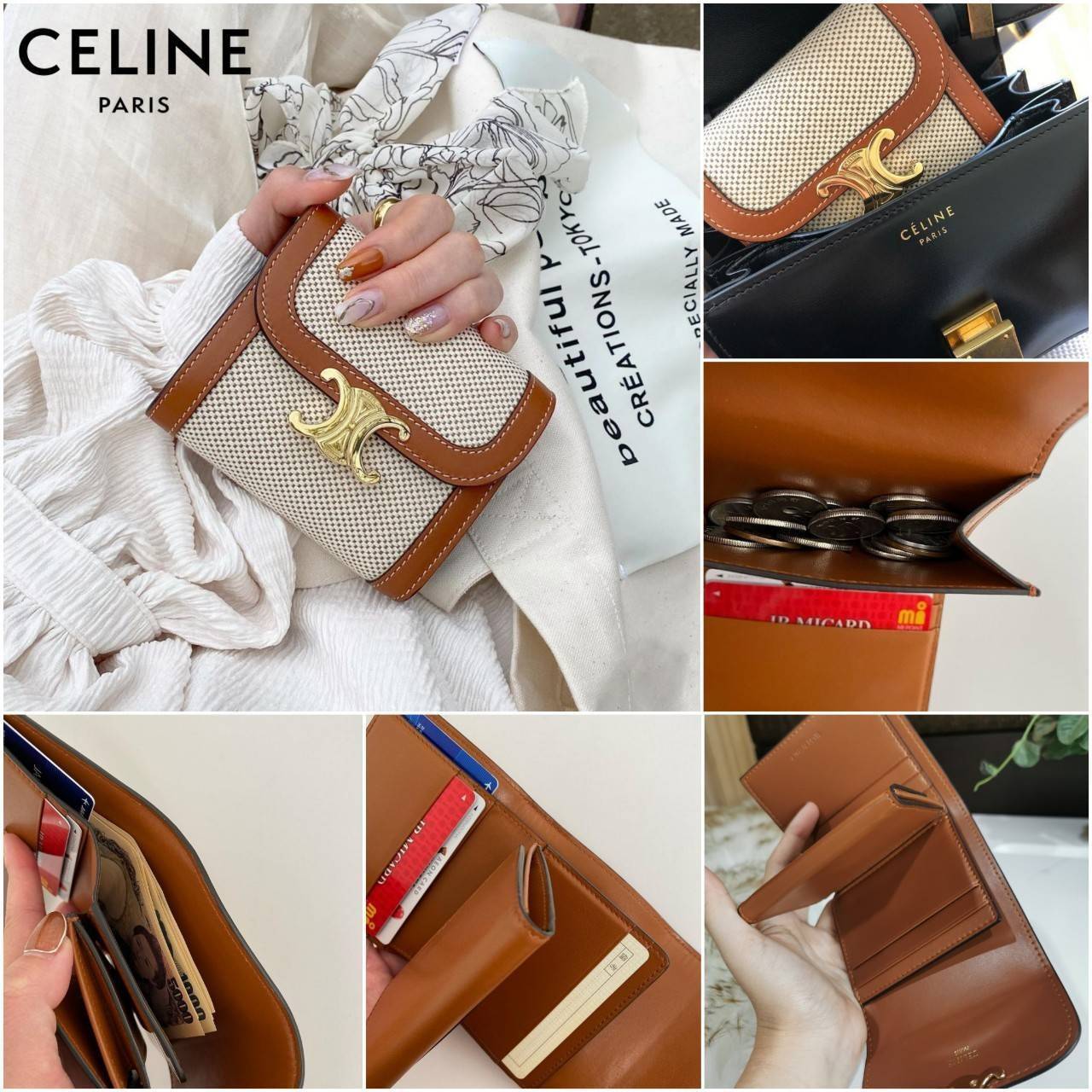พรีเมี่ยมกิ๊ฟแท้ 100% 】CELINE SHORT WALLET VIP GIFT WITH PURCHASE (GWP) พรีเมี่ยมกิ๊ฟ Limited จาก CELINE HAUTE PARFUME DUTYFREE COUNTER สวยหรูอยู่ทรงมีโลโก้ด้านหน้าเปิดปิดด้วยฝาพับกระดุมแม่เหล็ก