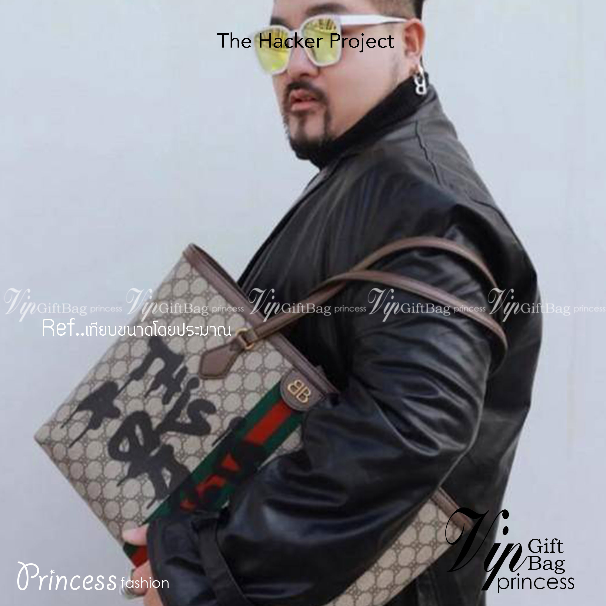 Gucci x Balenciaga The Hacker Project Graffiti Tote กระเป๋าช้อปปิ้งทรงโท้ท โดดเด่นด้วยลวดลายเพ้นท์กราฟฟิตี้ ใบใหญ่ จุสัมภาระได้อย่างจุใจ