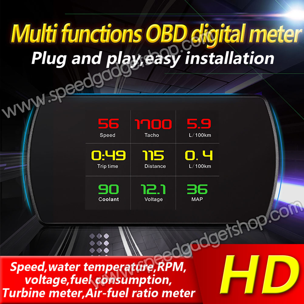 เกจวัด OBD obd2 Smart gauge Display Meter รุ่น P12 เกจวัดความร้อนหม้อน้ำ เกจวัดความเร็ว วัดรอบ วัดแบต แบบมีเสียงเตือน ติดตั้งกับ port obd2 ไม่ต้องตัดต่อสายไฟ (อ่านโค้ด ลบโค้ด เครื่องยนต์ได้)