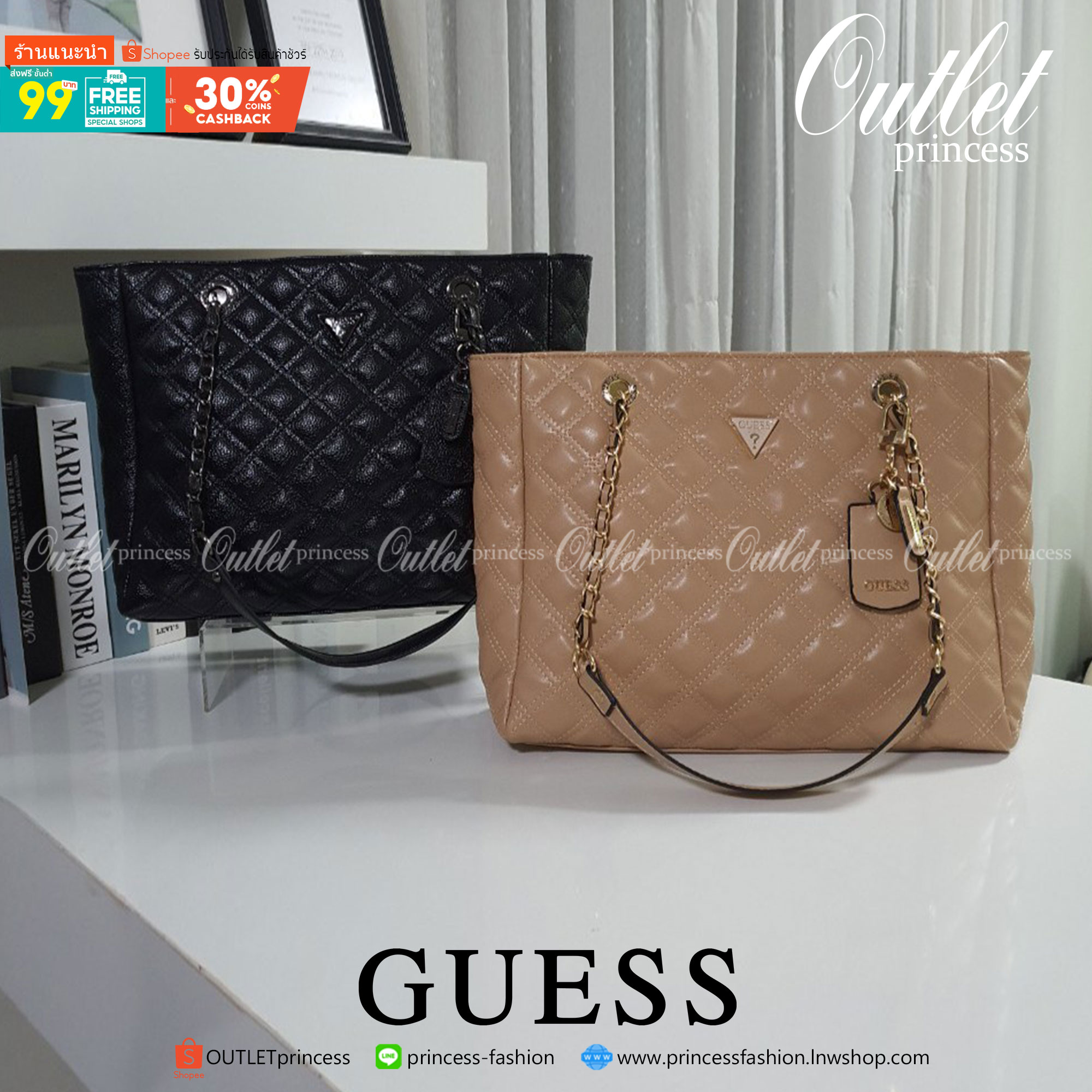 ของแท้ 💯% GUESS WOMEN'S CESSILY TOTE FLAP BAG ของแท้ กระเป๋าสะพายทรง SHOPPING BAG