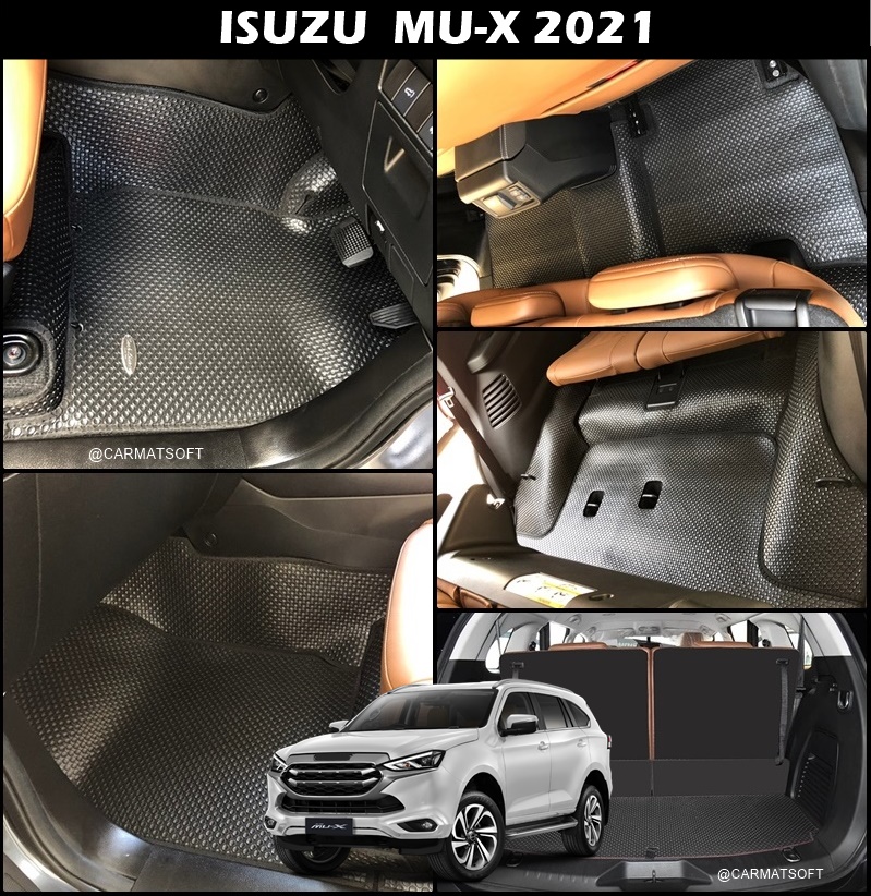 ยางปูพื้นรถยนต์ ISUZU MU-X 2021 พรมกระดุมเม็ดเล็ก สีดำ เข้ารูปตรงรุ่น เต็มคัน