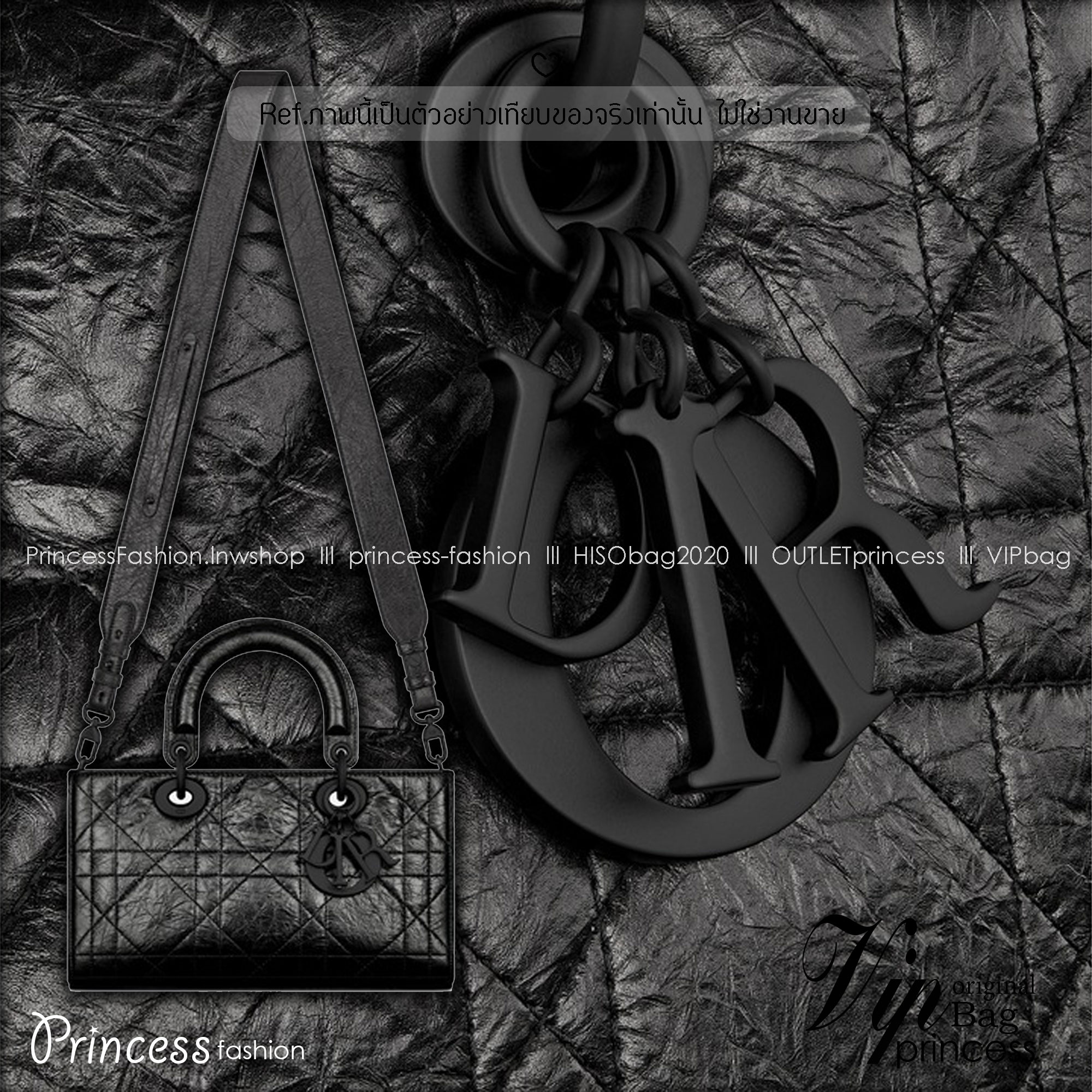 DIOR Lady D-Sire My ABCDior Bag Macrocannage Crinkled Leather กระเป๋าสะพายซีซันใหม่ ดีไซส์หนังย่น โทนดำทั้งใบสวยหรูคลาสสิก เกรดออริ 1:1 ใช้งานต่างประเทศได้