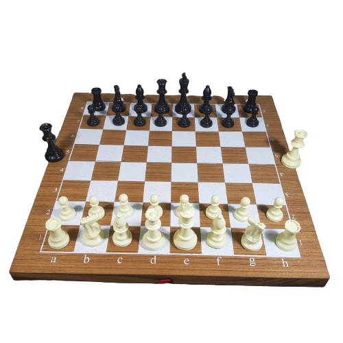 ชุุดหมากรุกสากลช่องสีขาวกระดานไม้พร้อมตัวหมากรุกสากลเรซิ่นมีน้ำหนัก