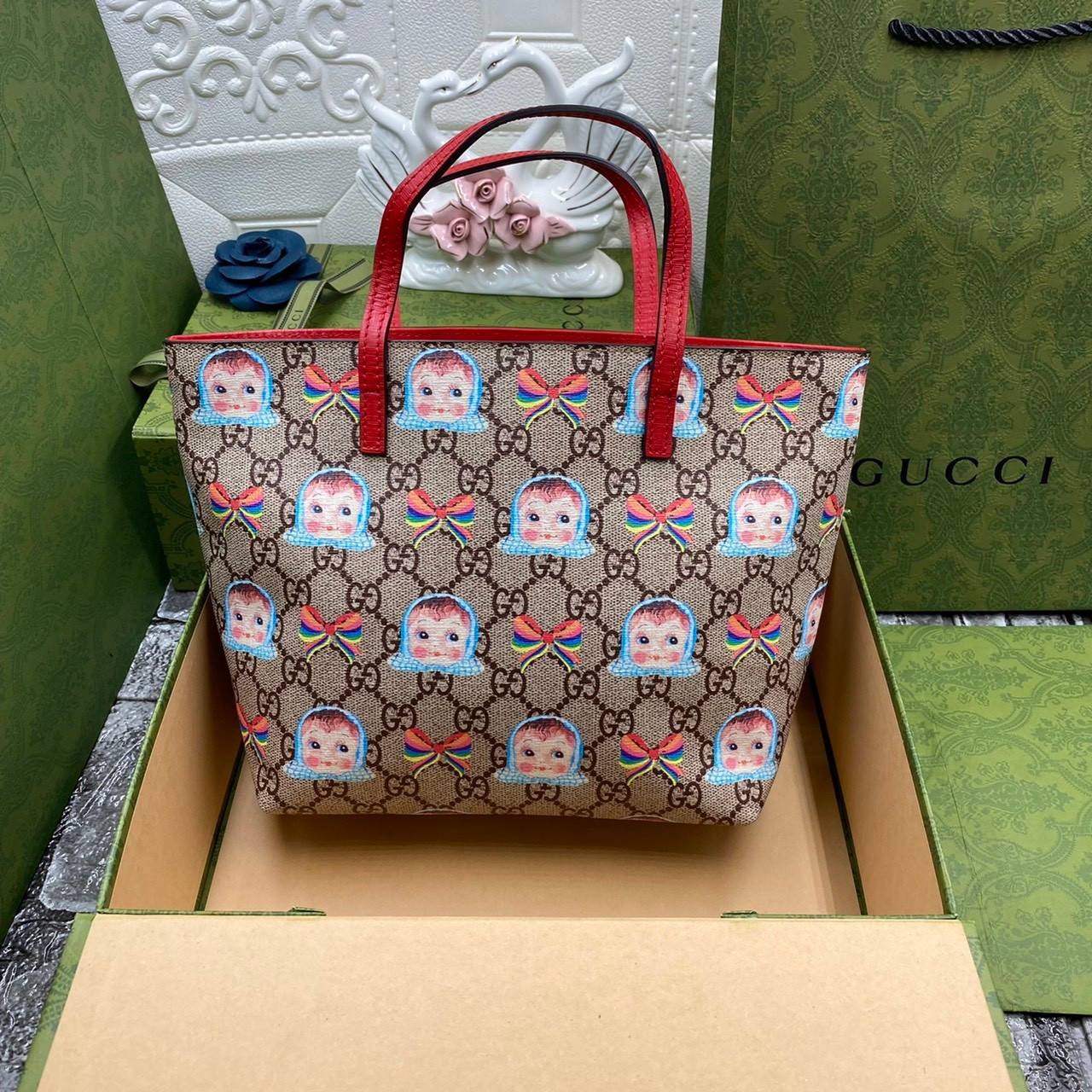VIP 】Animal-Friendly Gucci Kid Tote Bag งานหนังแท้ทรงตั้งสวย ขนาดกะทัดรัด จุของได้เยอะ ใช้ได้ทั้งเด็กและผู้ใหญ่ น่ารักมากค่ะ **รุ่นขายดีตลอดกาล**