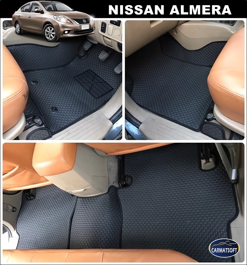 พรมปูพื้นรถยนต์ALMERA 2011-2019 ลายสนุ๊กสีดำ+แผ่นกันสึก เต็มคัน