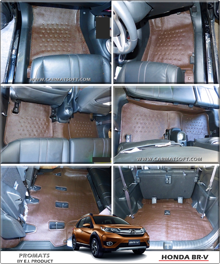 พรมปูพื้นรถยนต์ HONDA BR-V ลายหนังเรียบ รีดขอบ สีน้ำตาล เต็มคัน
