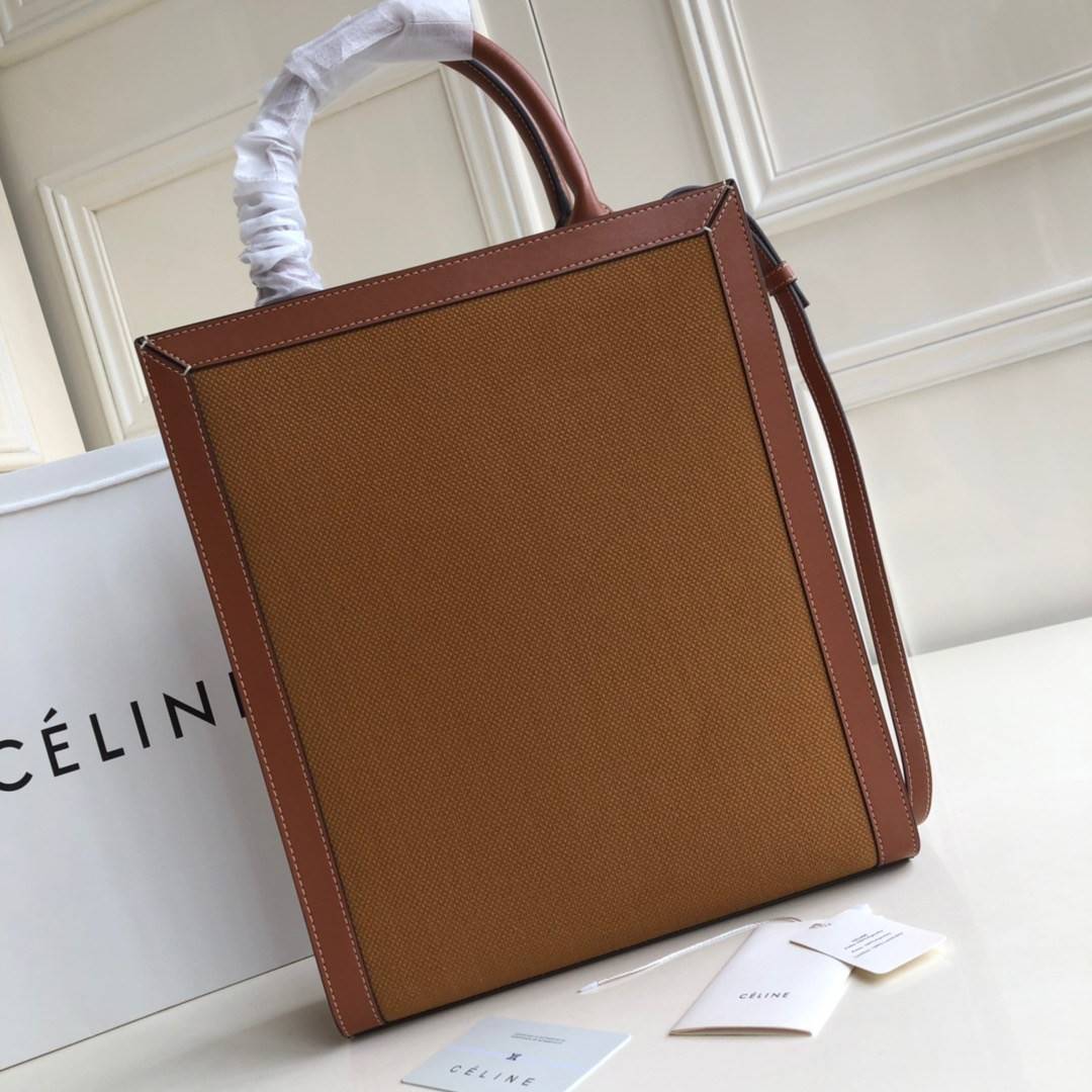 พรีเมี่ยมกิ๊ฟแท้ 100% 】พร้อมส่งที่ไทย!! ที่นี่ที่เดียว CELINE VERTICAL CABAS IN TEXTILE AND CALFSKIN TOTE BAG งานหนังแท้ ผ้าแคนวาสคุณภาพดี
