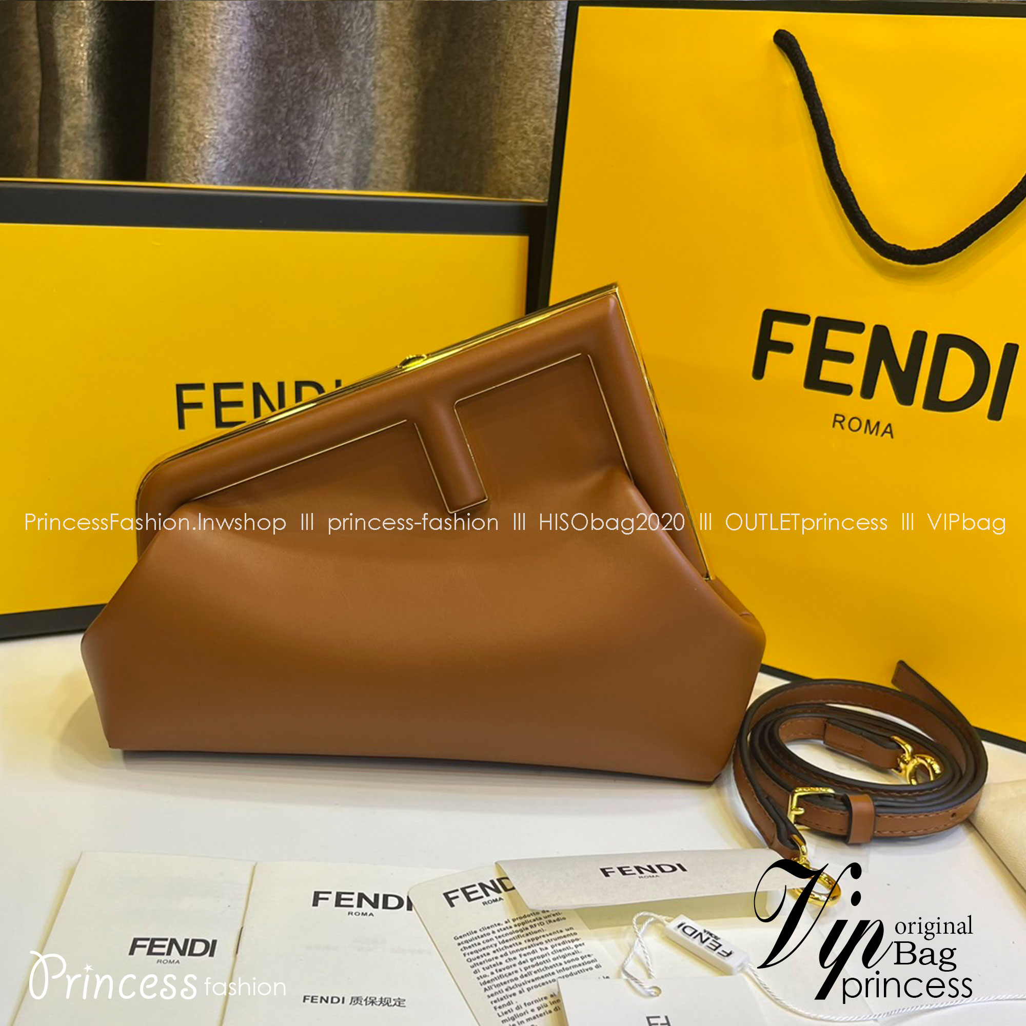 พร้อมส่ง 6 สี FENDI First Midi bag กระเป๋าทรงคลัชมาพร้อมสายสะพาย รูปลักษณ์สวยงามทันสมัย 🧡 เกรดออริจินอล 1:1 สลับแท้ ใช้งานต่างประเทศได้