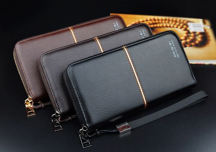 กระเป๋าสตางค์ผู้ชาย ใบยาว กระเป๋าสตางค์หนัง pu กันน้ำ แบบ ซิปรอบใบ ด้านในใส่บัตรได้เยอะ ดีไซน์ลายเส้น 499183