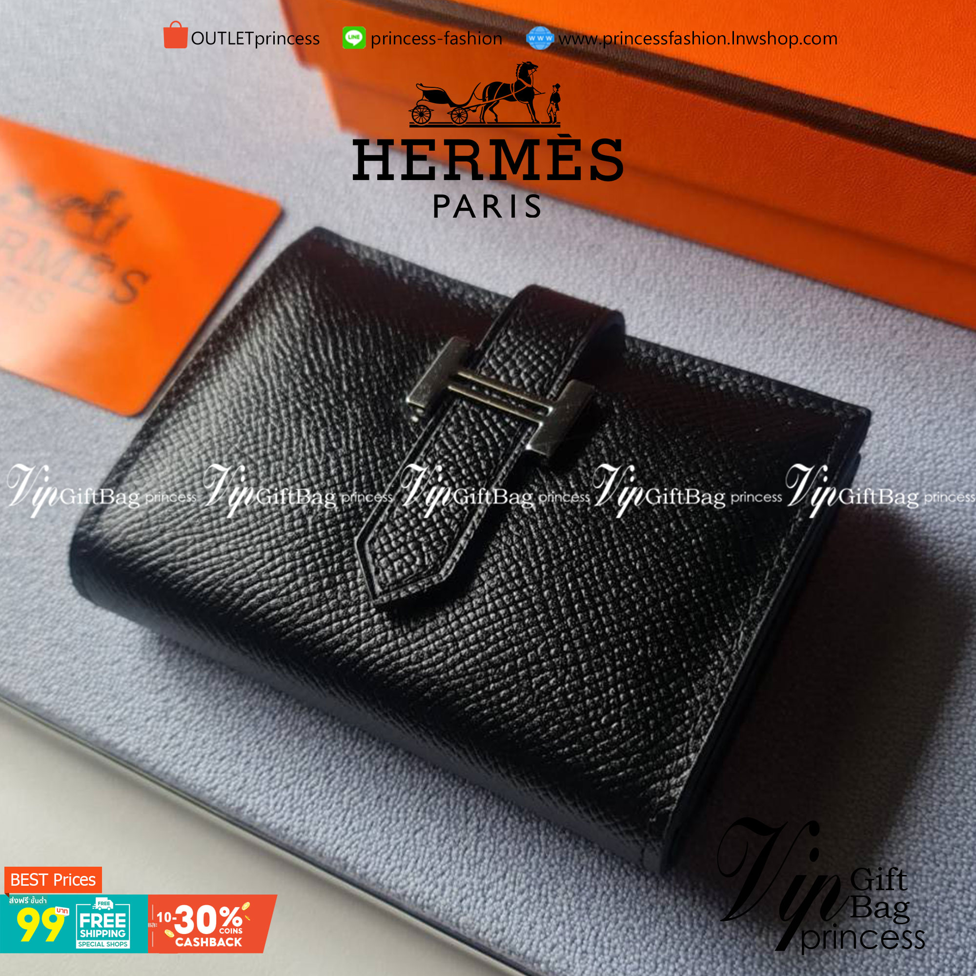 VIP หนังแท้ 】HERMES MINI BEARN WALLET UNISEX